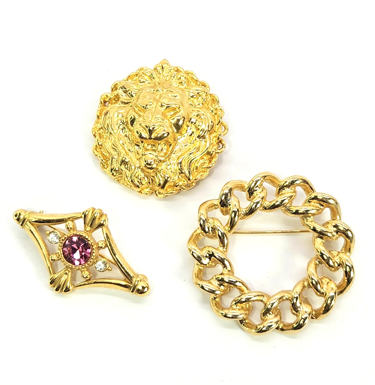 Gold Tone Fashion Brooch Lot 3 brooches 1.5-2 In. 1980’s 1990’s Haute Couture