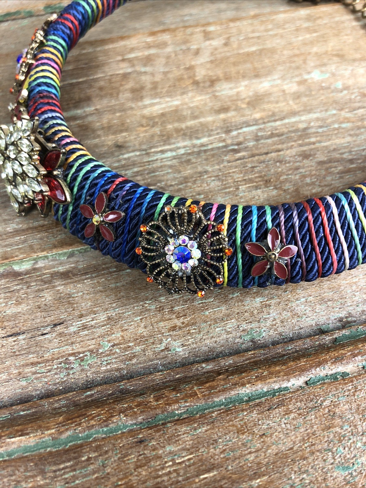 Boho Necklace Braided Collar Choker Lobster Claw Clasp Plus Fits 16-18” Vtg Look