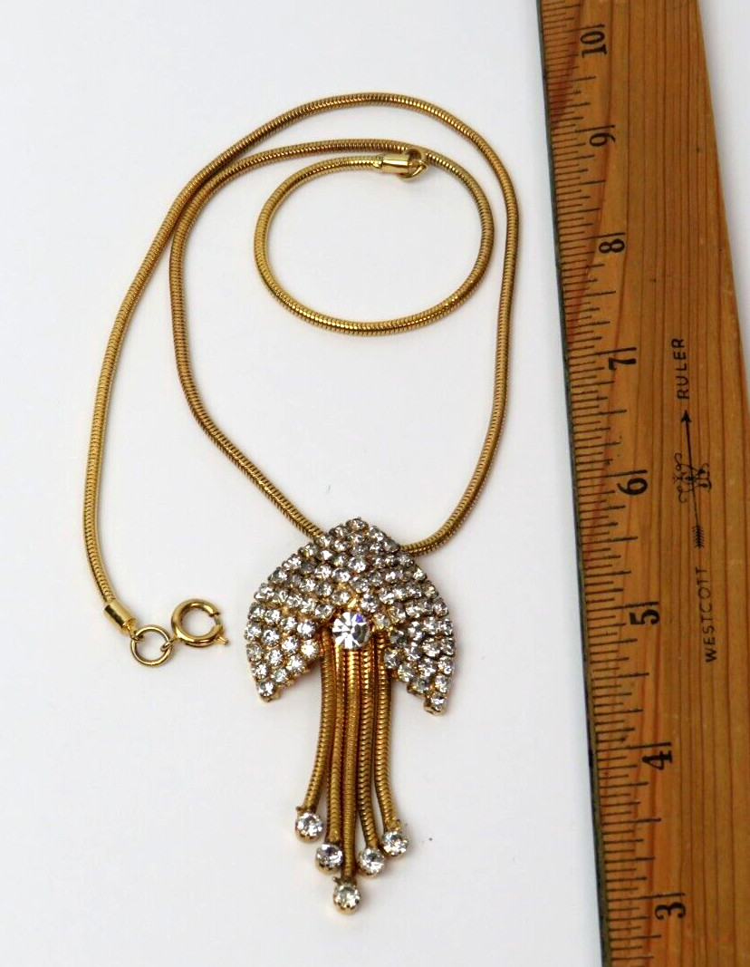 VTG 1930s – 1950s ART DECO GOLDEN CRYSTAL 5 DANGLER PENDANT NECKLACE 22 3/8″
