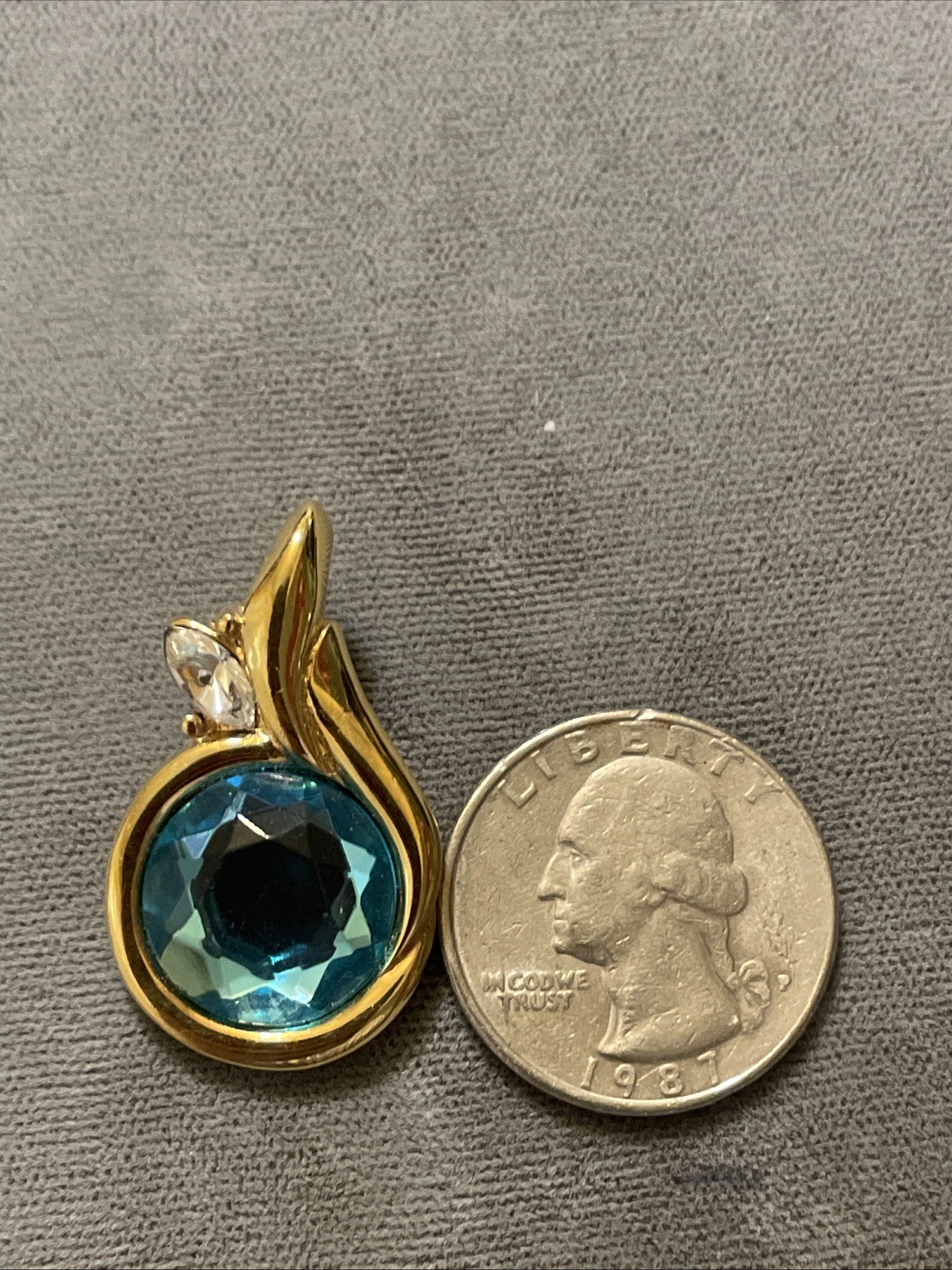Vintage Kenneth Jay Lane Aqua Blue With Crystal Pendant Goldtone