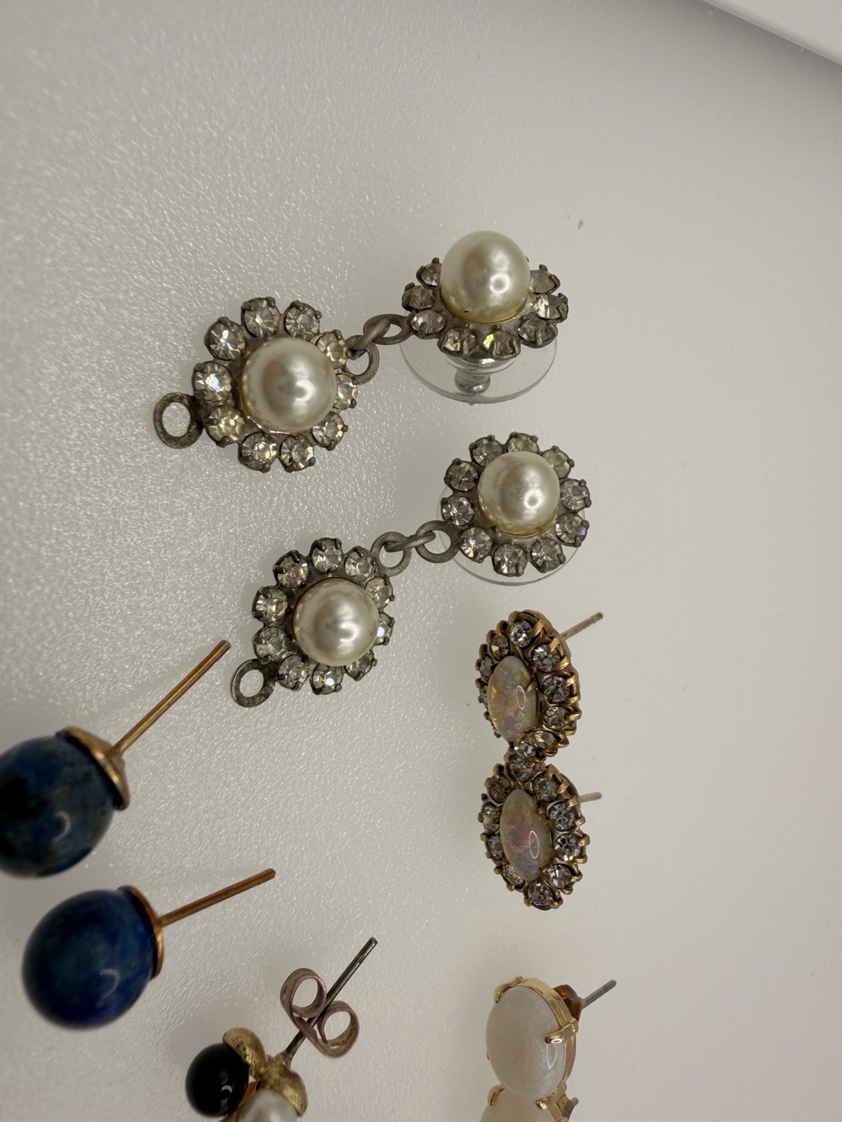 Lot 12 Vintage Post Earrings Sterling Silver Opal Pearl Coral Turquoise Mixed