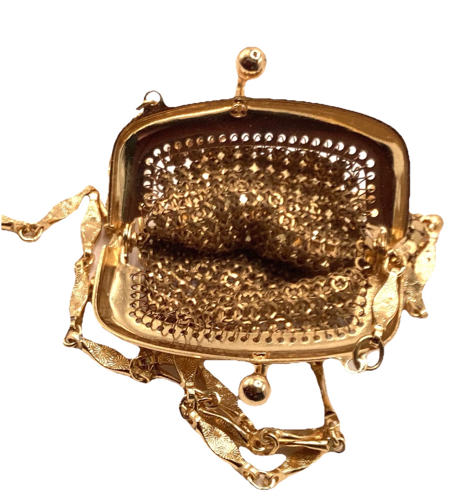 Vintage Gold Tone Mesh Chatelaine Purse Necklace Whiting Davis Pursette 1960s