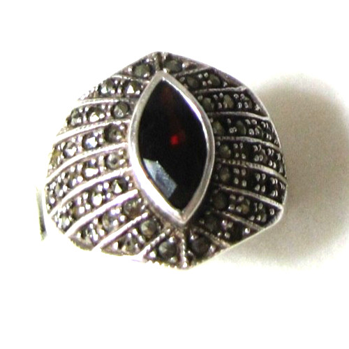 CW Sterling Silver Garnet Marcasite Ring Red Marquise Stone Missing Marcasites