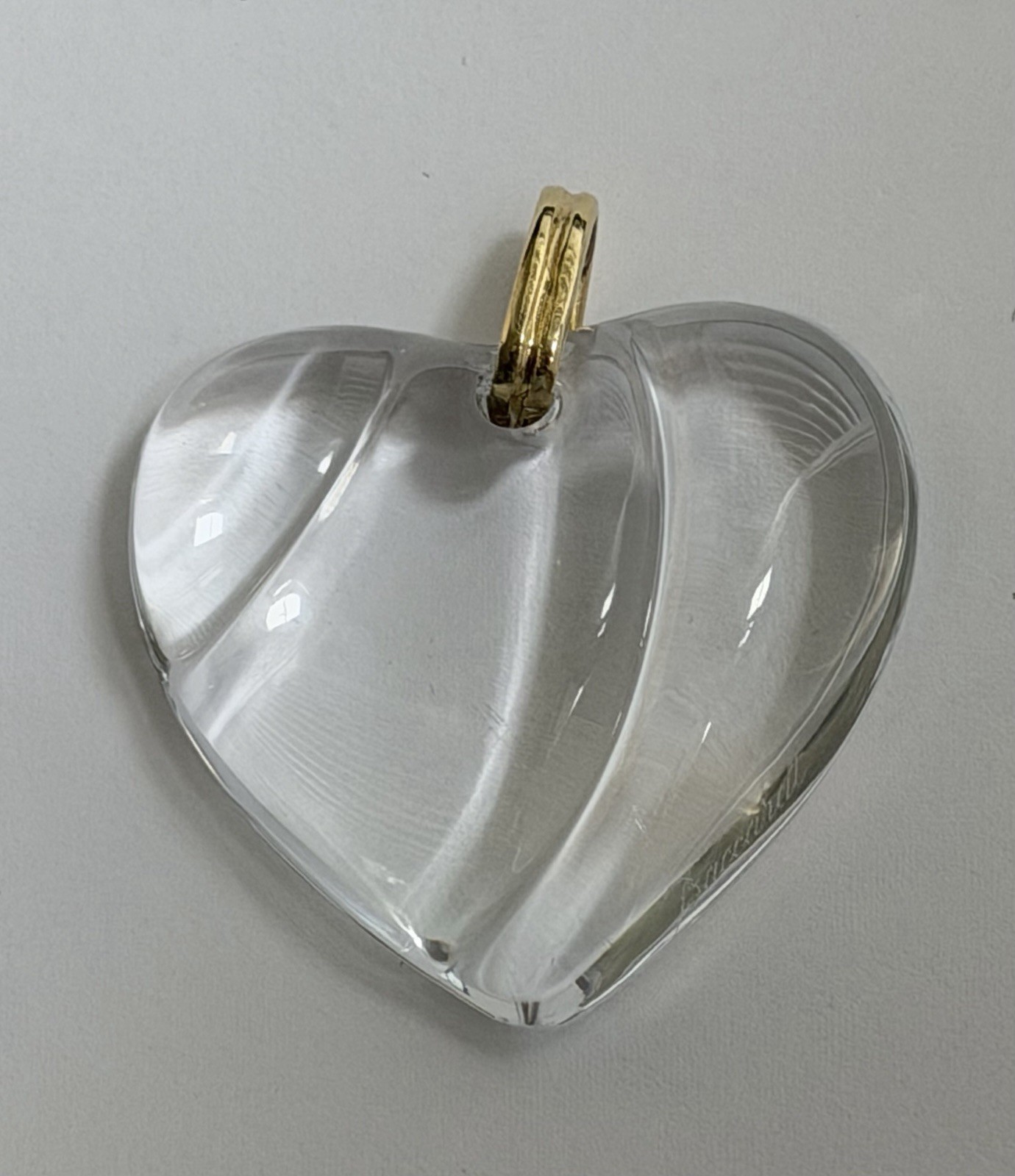 Baccarat Clear Puffy Crystal Heart Wave Pendant Necklace