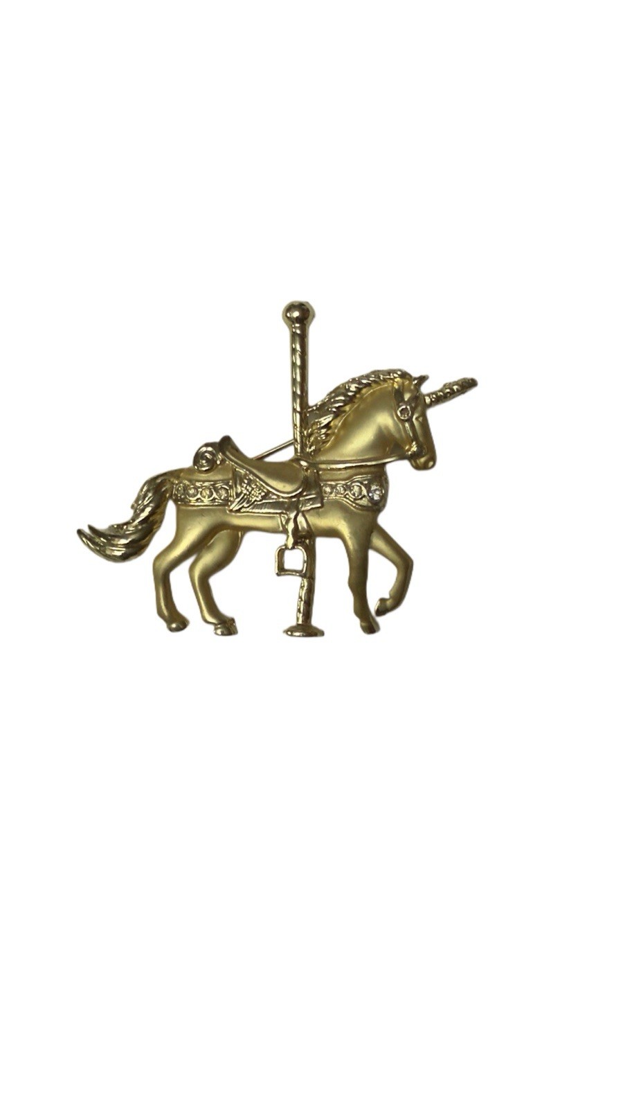 Gold Tone Carousel Unicorn Horse Brooch Pin Mythical Fantasy Jewelry