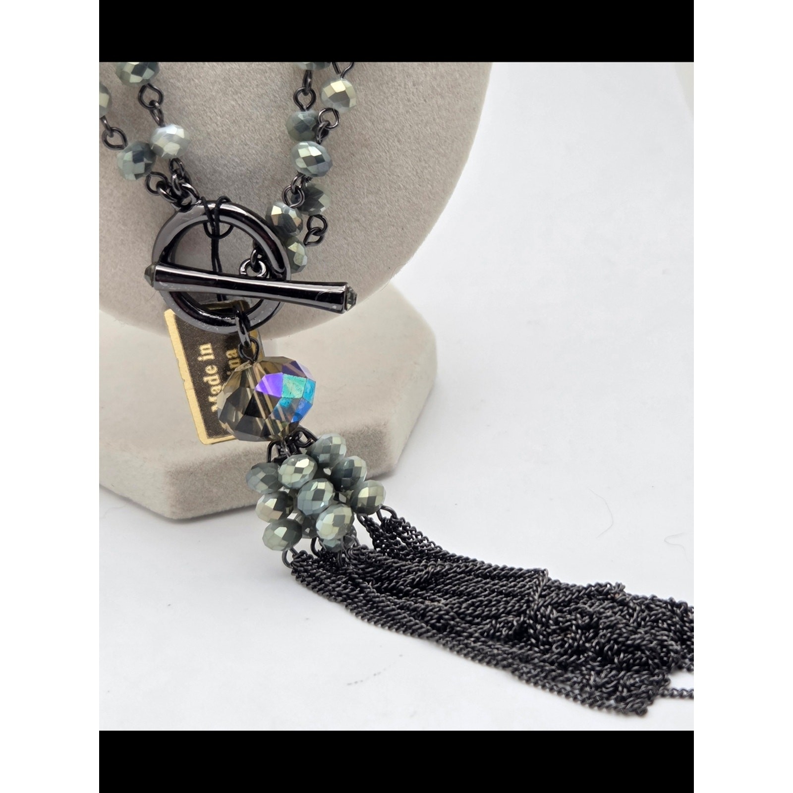 Vintage Joan Rivers Tassel Necklace – Iridescent Beaded Statement