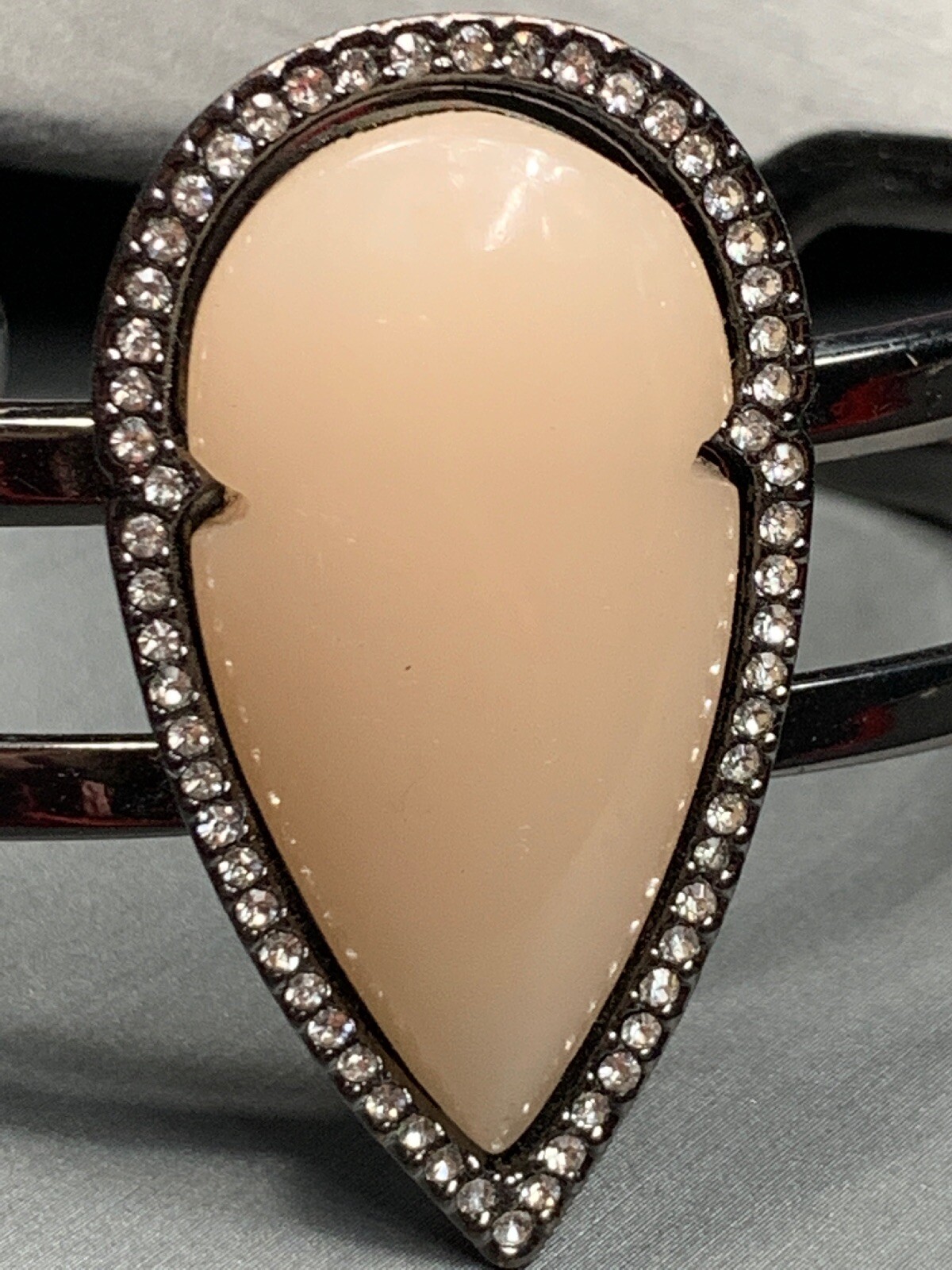 Vintage Pink Teardrop Micro Pave Rhinestone Gunmetal Grey Cuff Bracelet