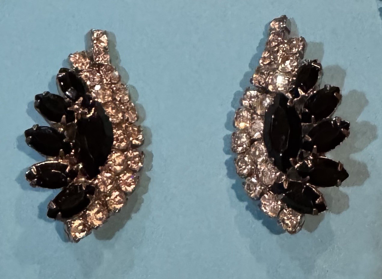 40’s Vintage Black & Clear Rhinestone Adjustable Necklace Earring Set
