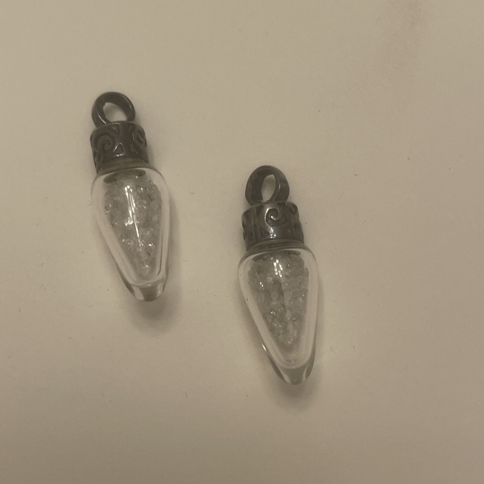 Pair Vintage Diamond Dust Sterling Silver Top Glass Drop Pendants
