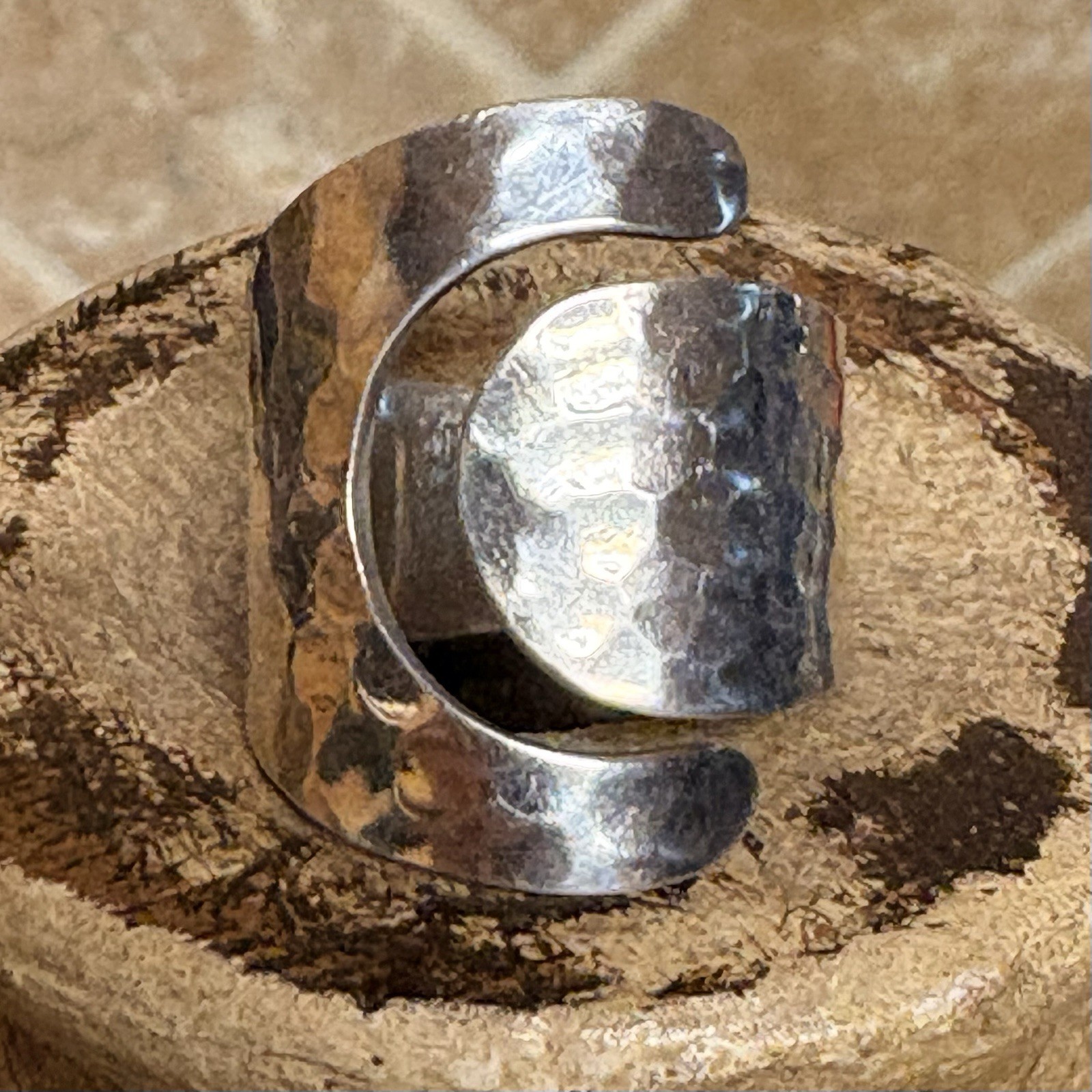 Dominique Dinouart Ring Size 10 Sterling Silver Hammered Modernist Style Vintage