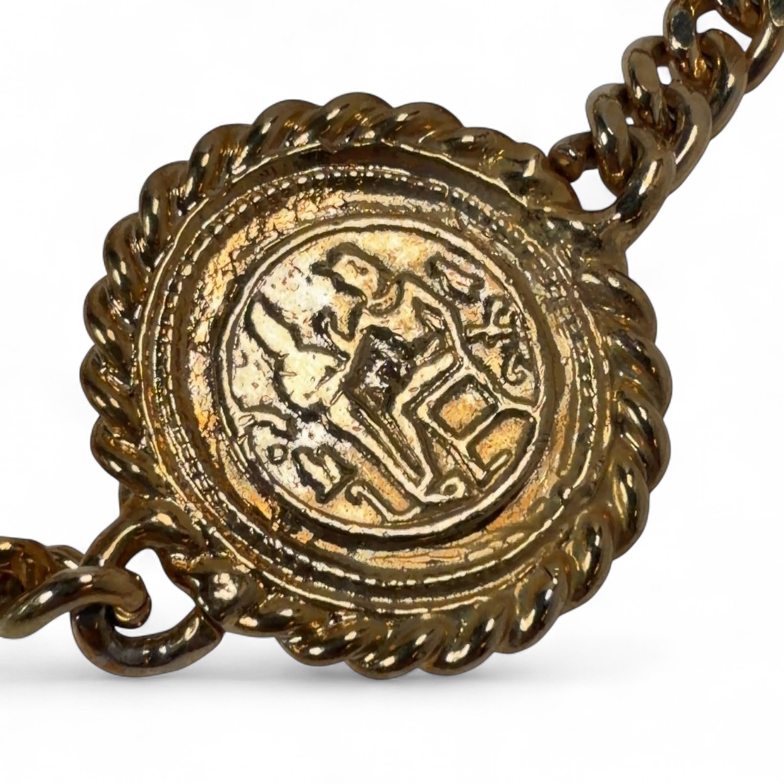 Vintage Egyptian Revival Art Nouveau Scarab Coin Chain Charm Link Belt 36inches