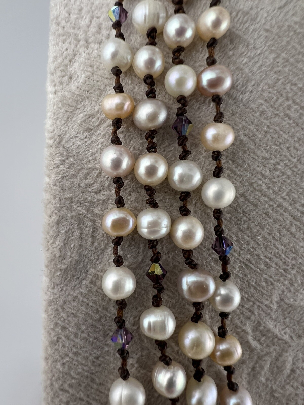 VINTAGE Set of 2 Baroque Pearl Knotted Brown Leather Necklace 20” A53