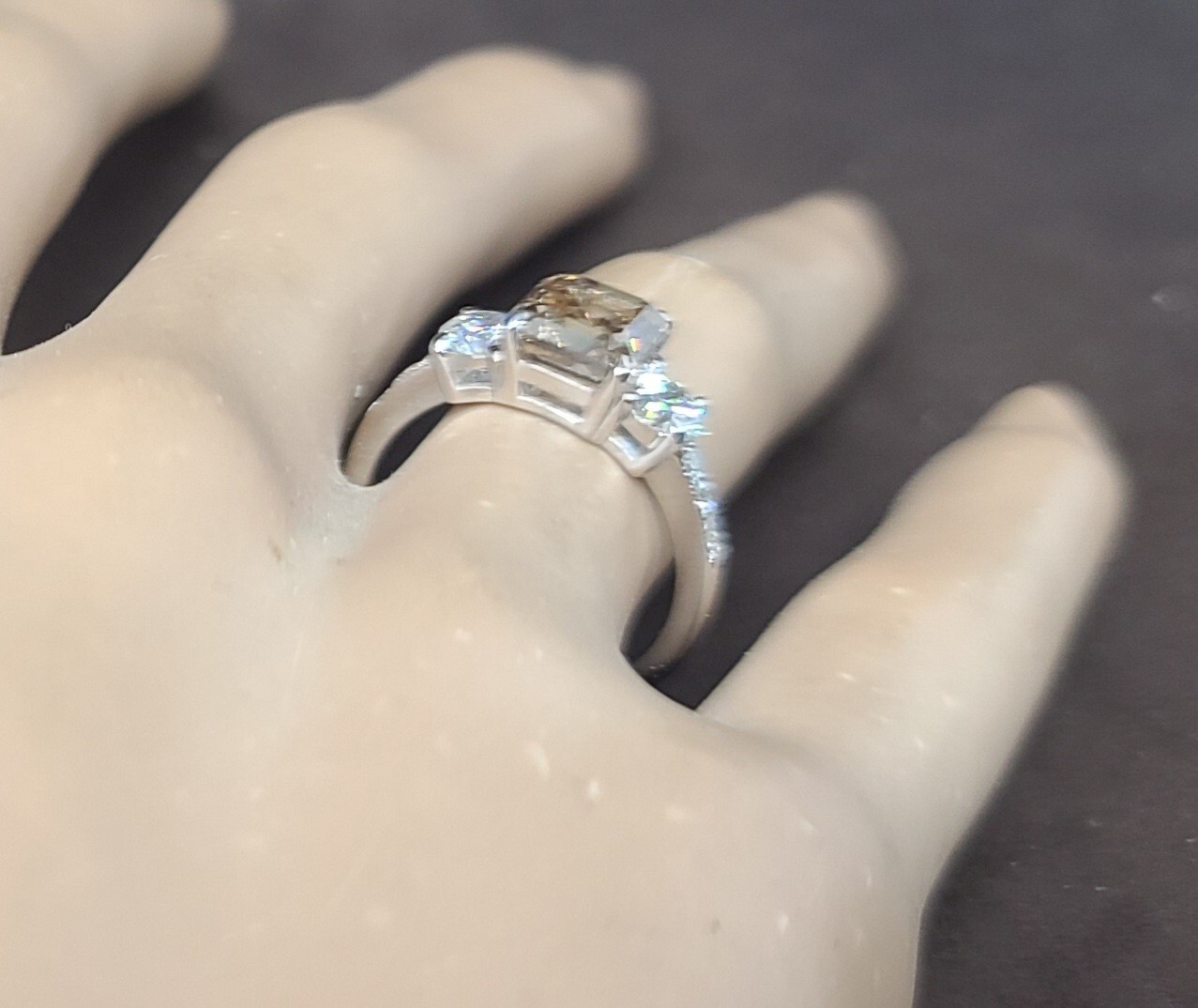 14k White Gold Vintage Engagement Ring 2.06ct. Champagne Diamond Asscher Cut