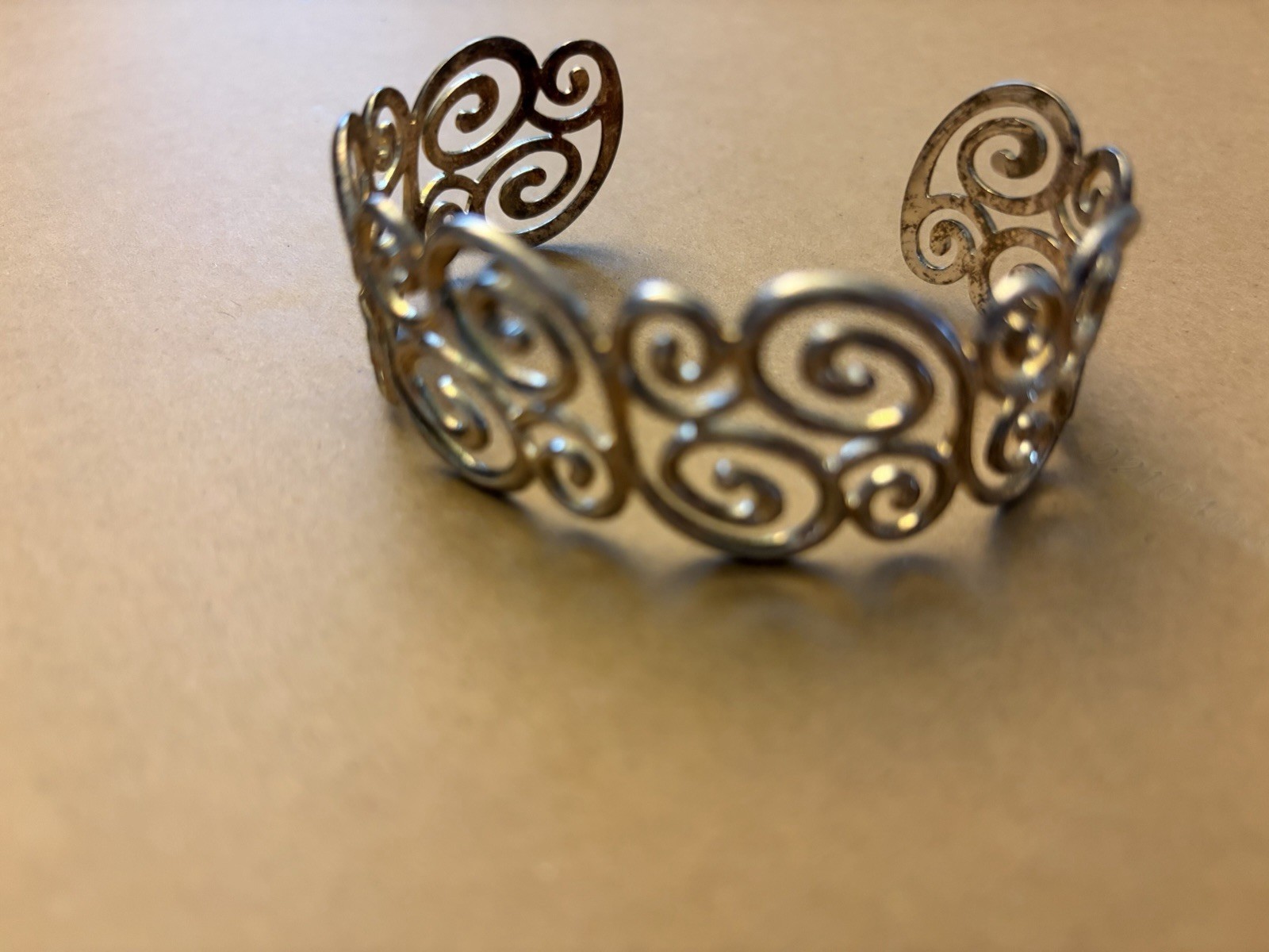 Vintage Sterling Silver 925 China Stamped Spiral Swirl Cuff Bracelet