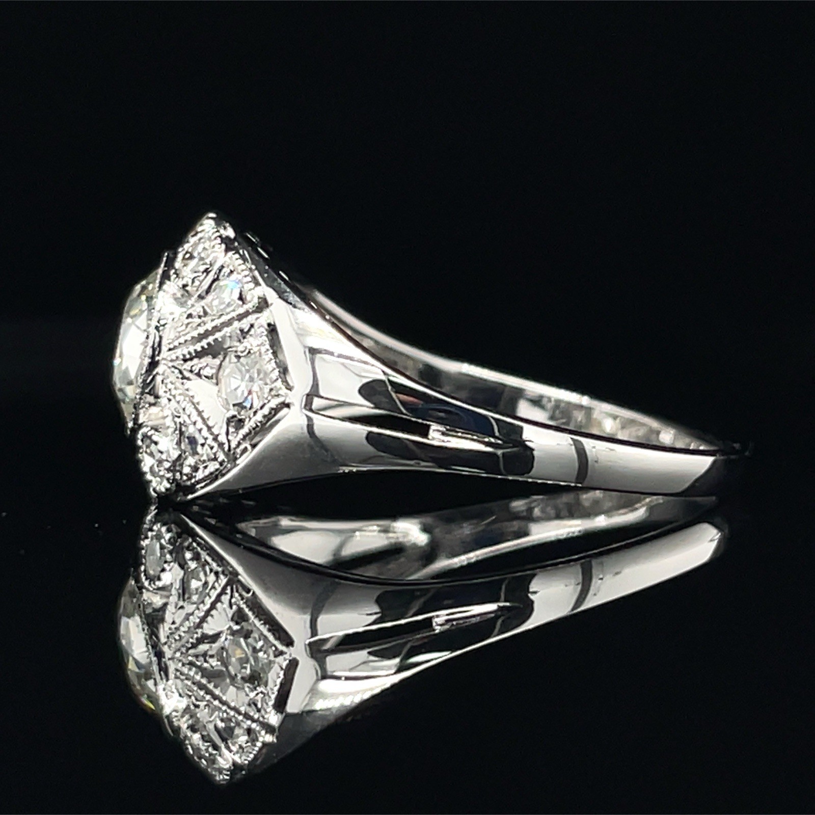 Vintage 1.00 Ctw Old European Cut Bezel Set Diamond Ring 14K White Gold