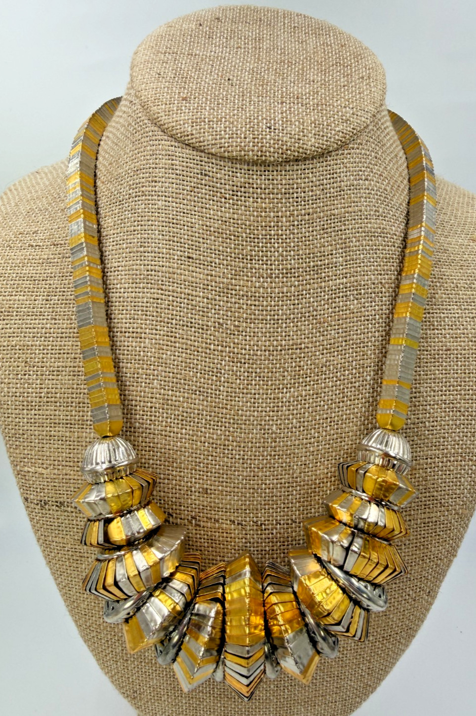 Vintage Necklace Mixed Metal Chunky Statement Coil Industrial Chic 21 inches