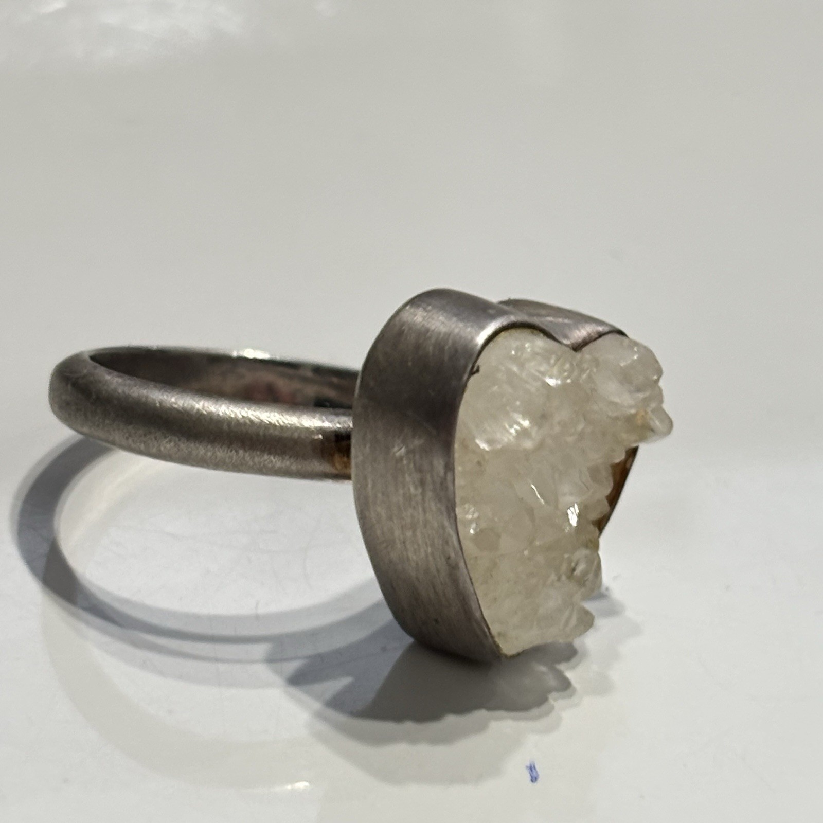 Vintage Brutalist TM 950 Sterling Silver Raw Geode Druzy Crystal Ring 8.5