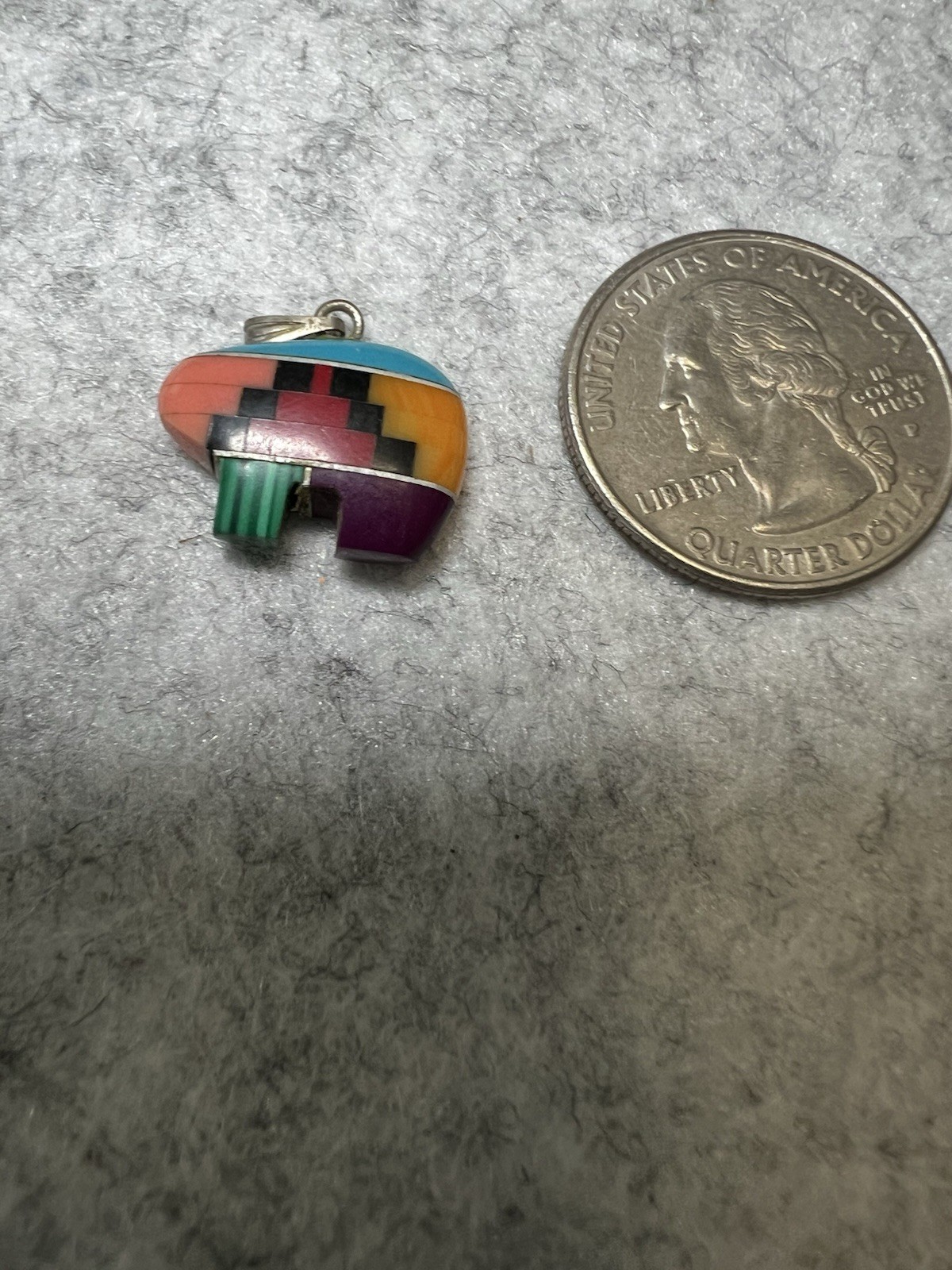 Vintage Small Native American Southwest Bear Multi Gemstone Inlay Pendant