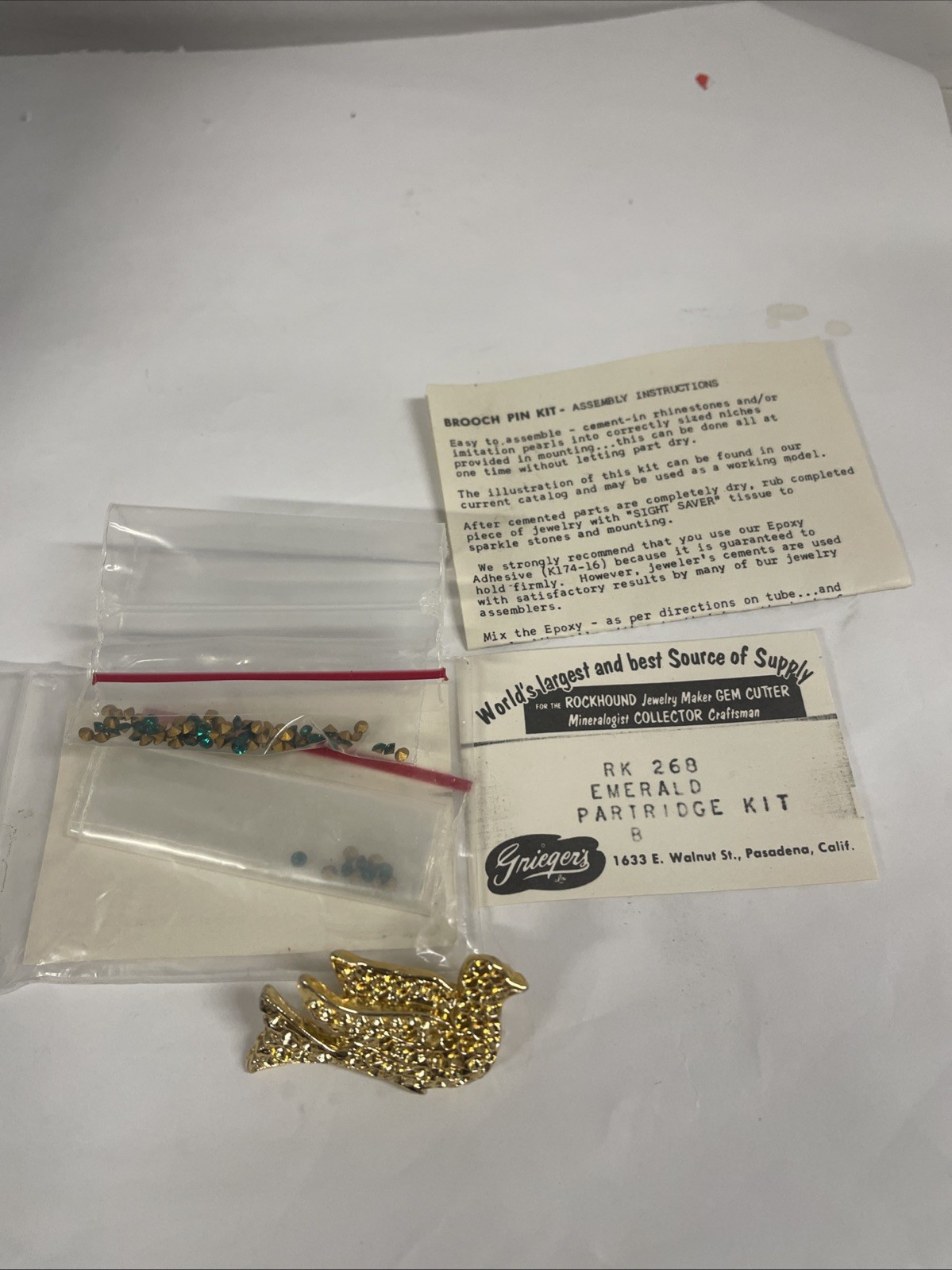 Vintage Griegers Jewelry Kit-emerald Partridge Kit