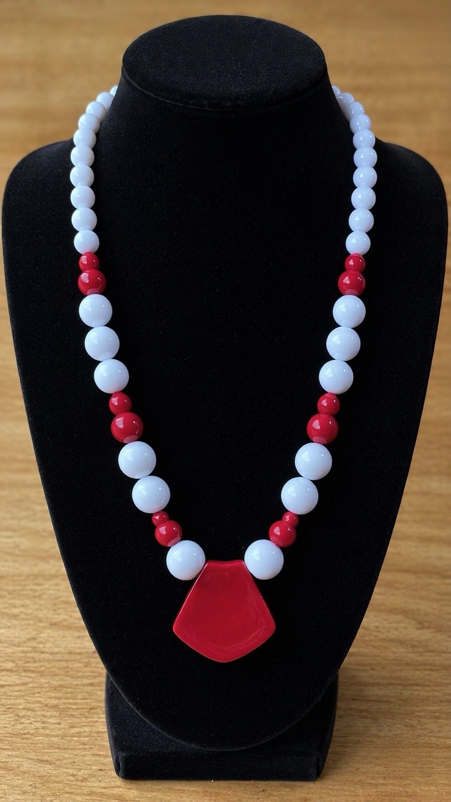 Vintage 1980’s Art Deco Style Necklace Red And White 22 Inches