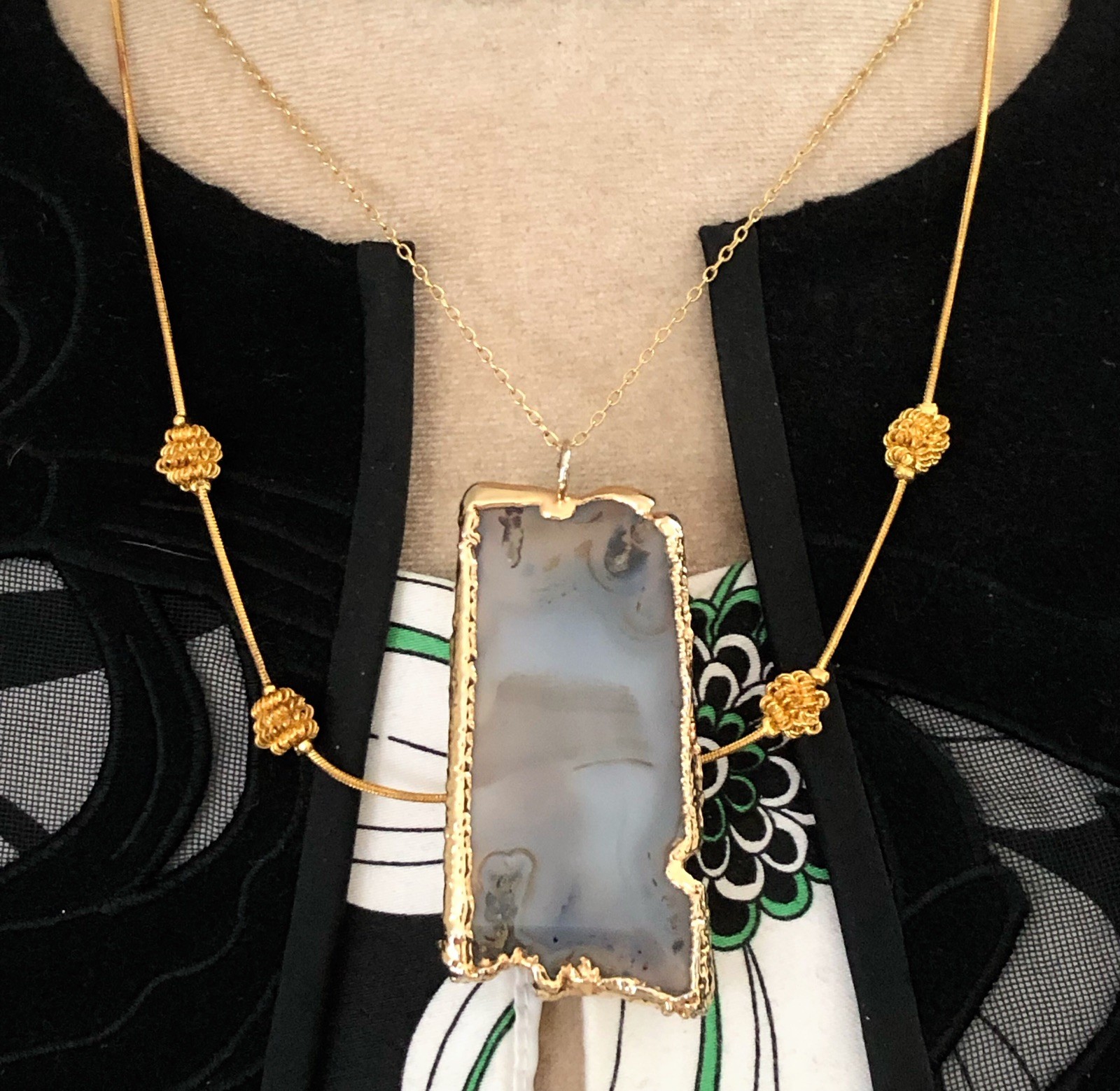 Layered Geode Pendant Station Necklaces Vintage Nature Statement Jewelry Gift