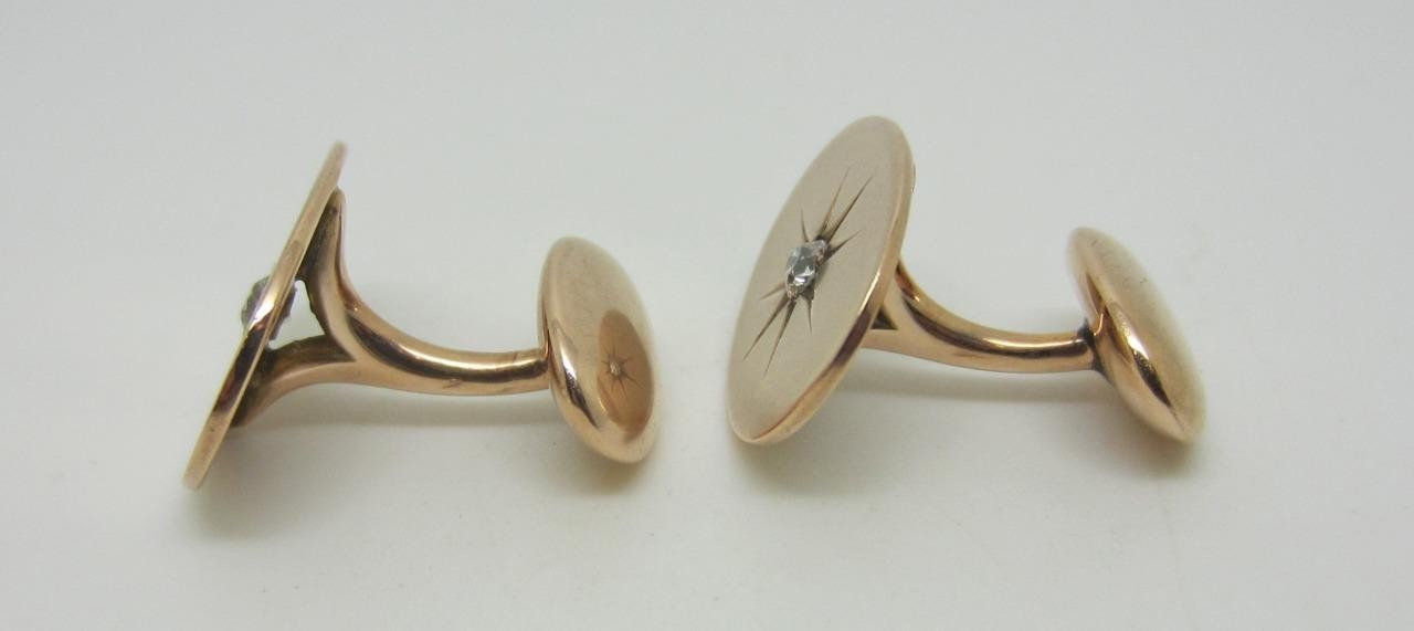 Vintage 10K Rose Gold Starburst Cufflinks with Old European Cut Diamond – LB2559