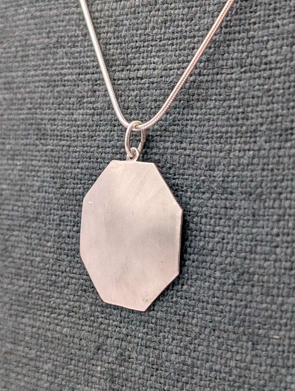 CW Vtg Sterling Silver Engravable Convex Octagon Pendant 18″ Snake 925 Necklace