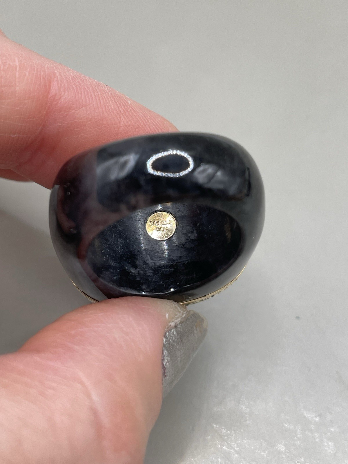 Vintage signed “GSJ” 14K Yellow Gold Black Onyx? Turquoise Statement 8 Ring