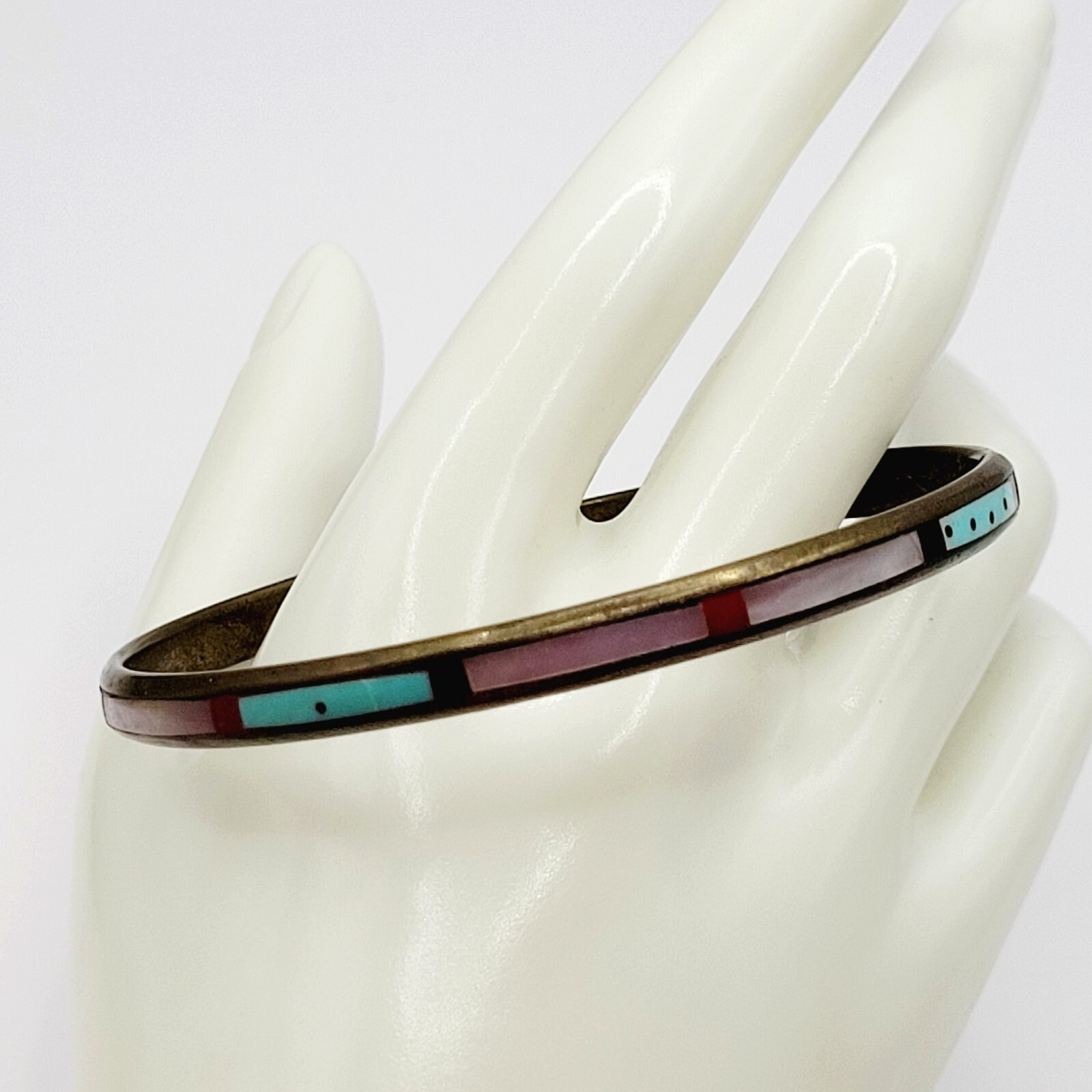 Handmade Southwestern Colorful Multi Stone Thin Inlay Vintage Bangle Bracelet