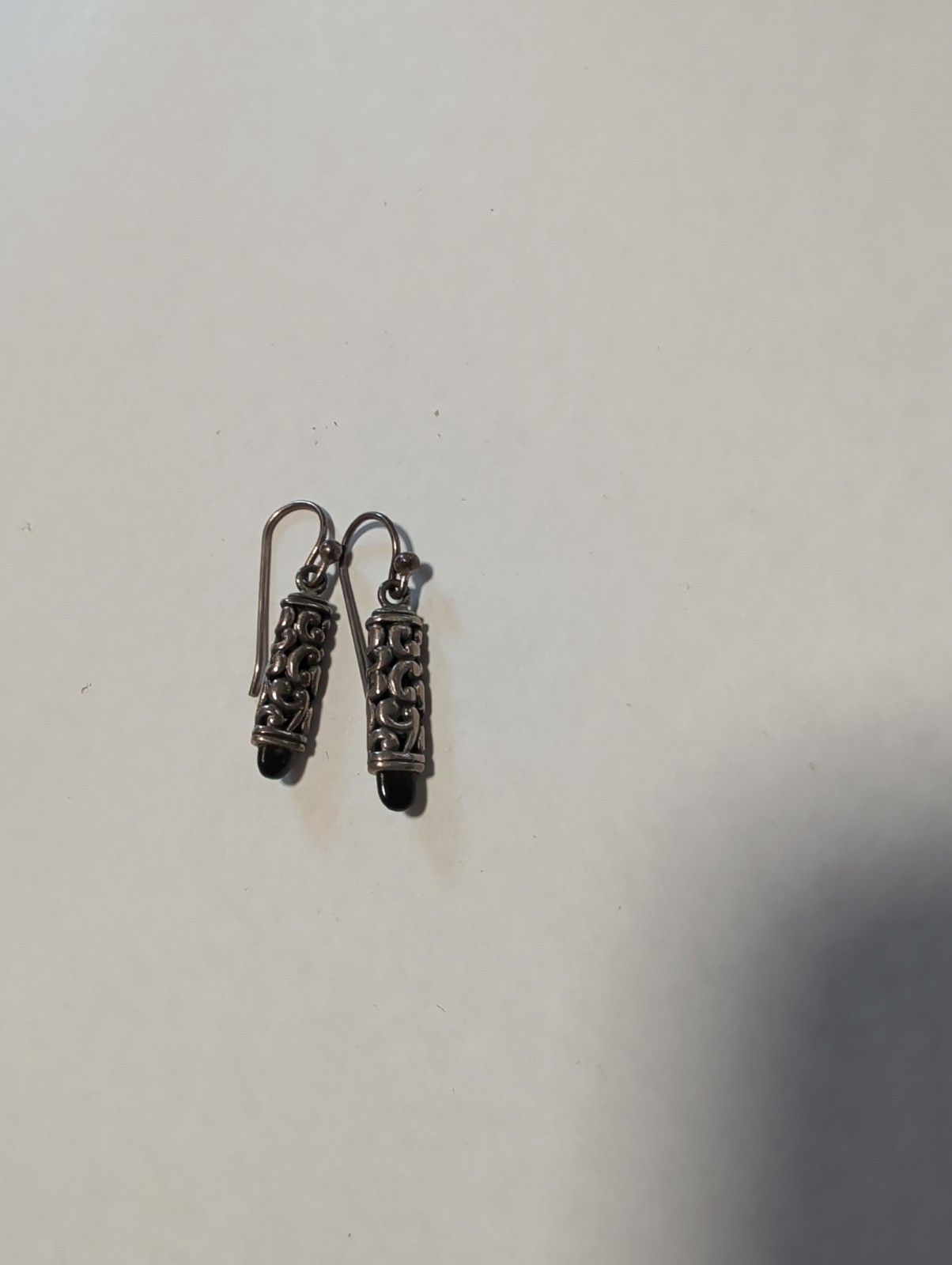Vintage Barse Sterling Silver Earrings Onyx Stones Drop Dangle Filagree 925
