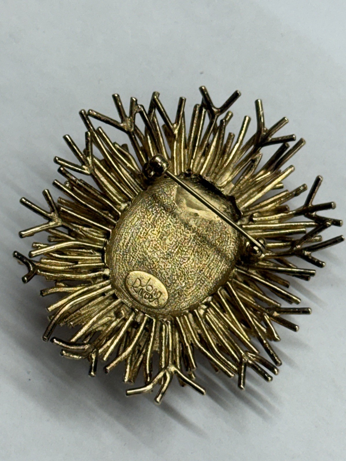 Vintage Joan Rivers Gold Toned Chunky Crystal Faux Coral Brooch Pin
