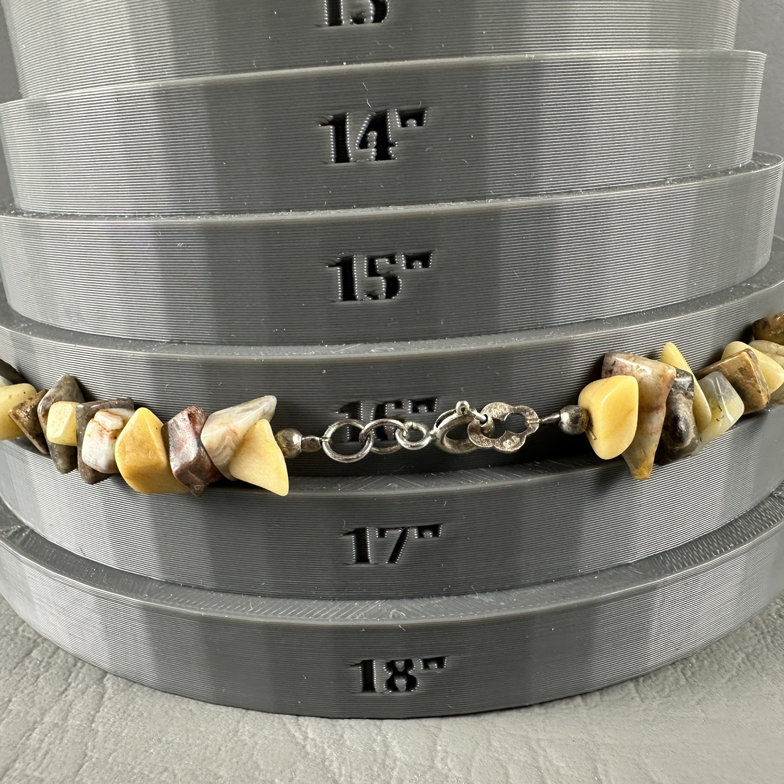 Vintage CW Sterling Silver Stone Bead Necklace Yellow Gray 16″