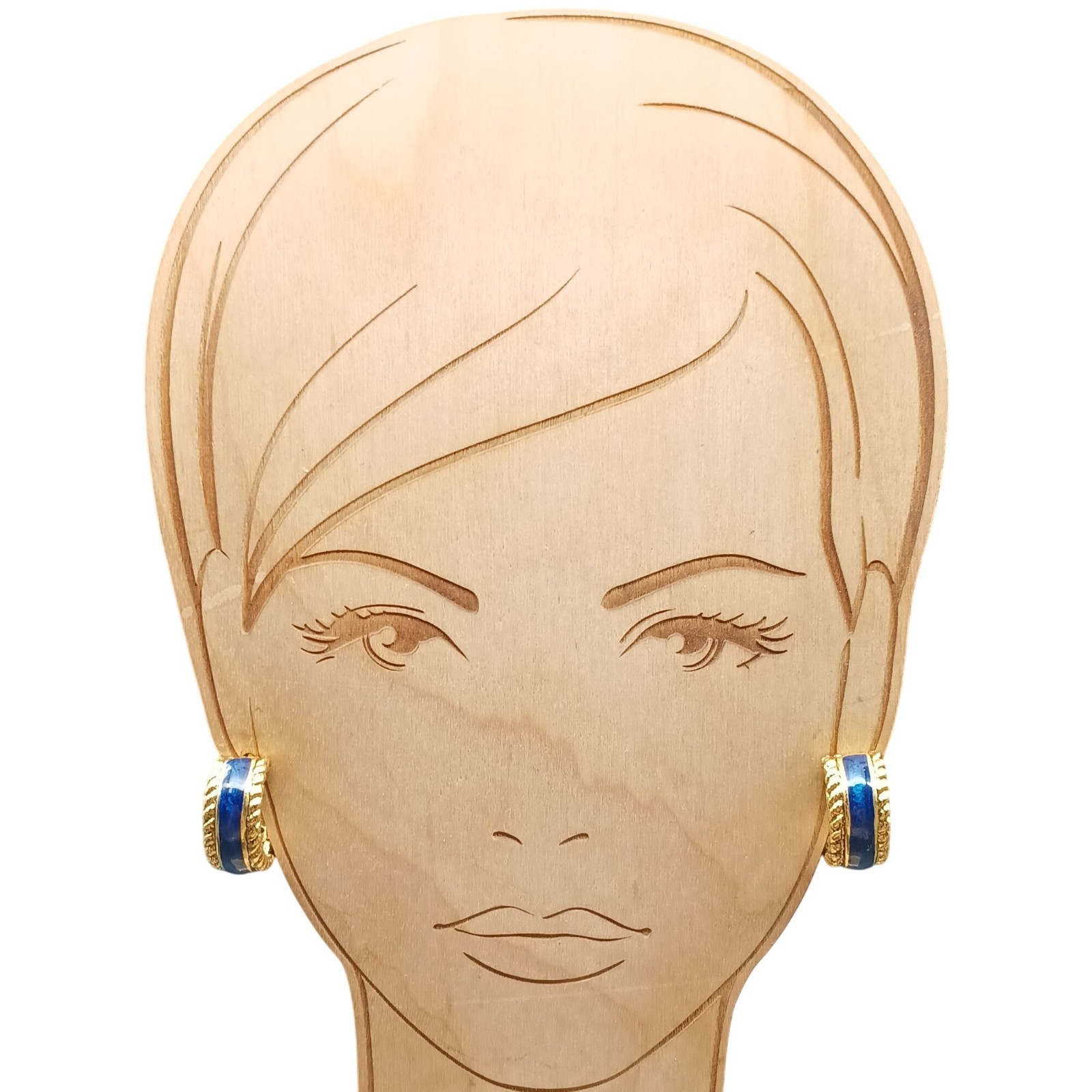 Vintage Gold-Tone Clip-On Hoop Earrings with Blue Enamel Finish