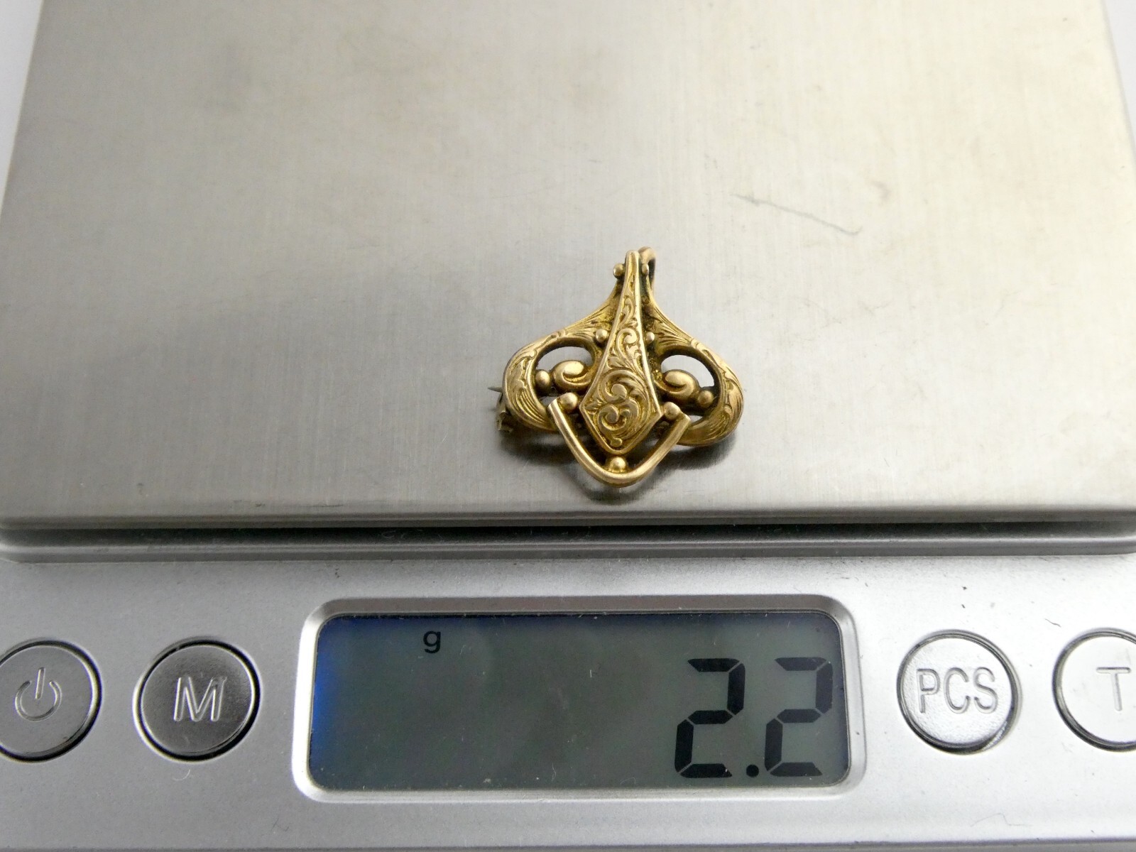 Antique RFS & Co Simmons Heart Shape Gold Fill Watch Fob or Pin 2.2g Unmarked