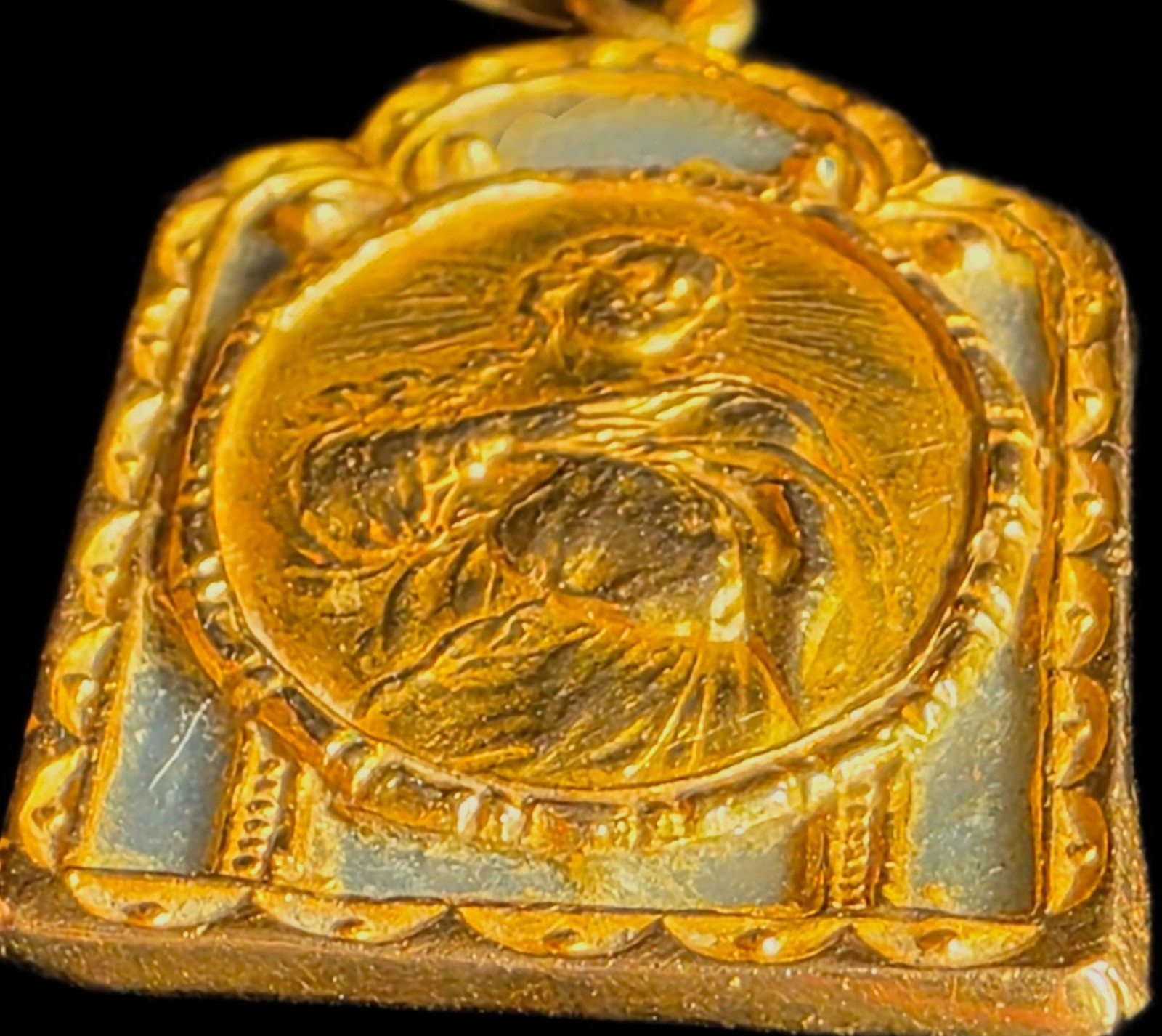 Antique Art Deco 18K Gold Virgin Mary Miraculous Medal Pendant European Catholic