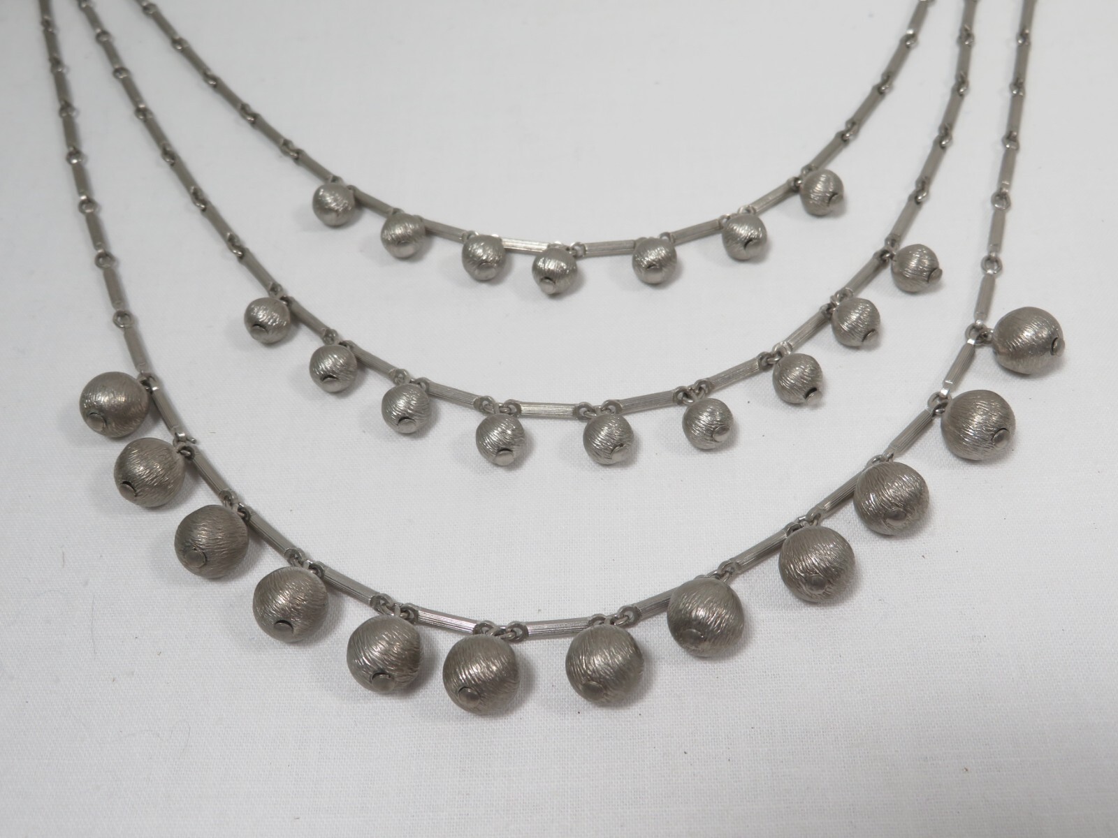 Vintage Marino Necklace 3 Strand Silver Tone Metal Baubles