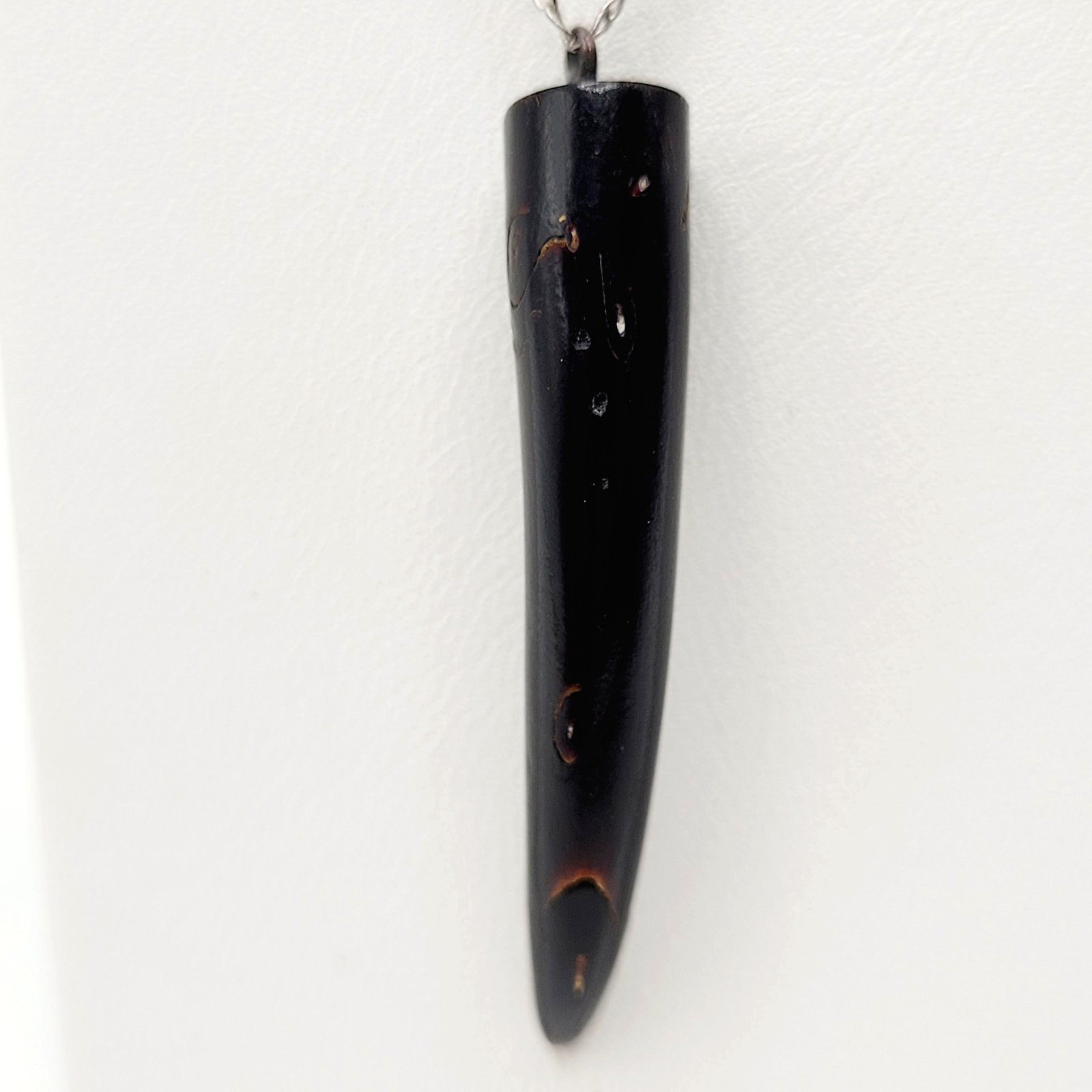 Vintage Cornicello Horn Carved Organic Black Hawaiian Coral 925 Necklace 23 inch