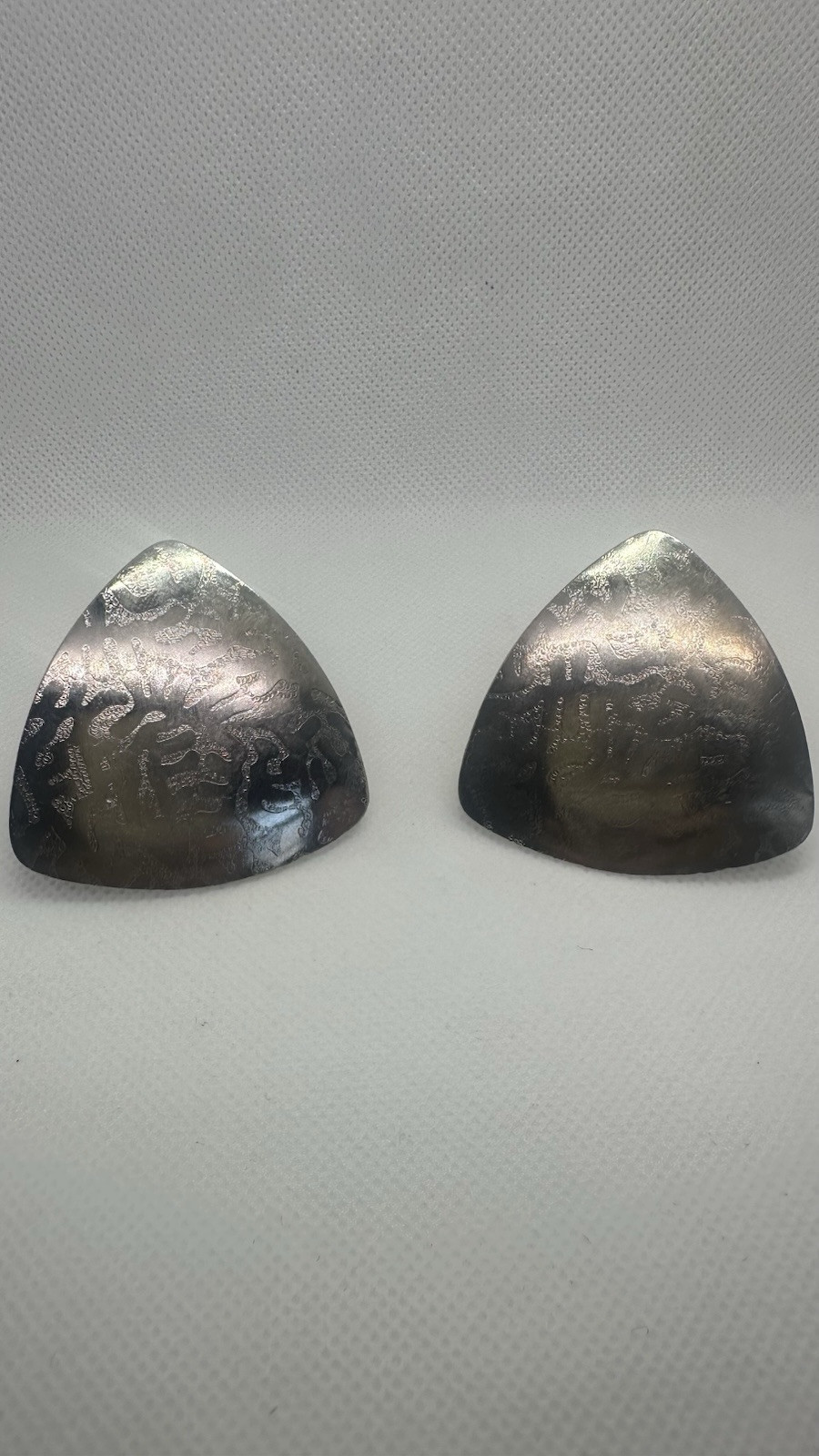 Triangle earrings clip ons almost 2″ long