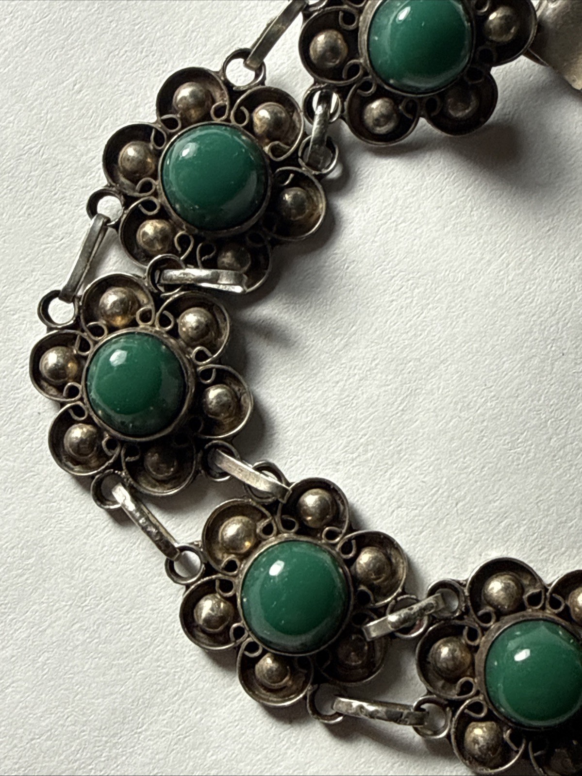 bracelet Taxco Mexico 980 Silver Better Than 925 Sterling Green Onyx Vintage 7.5