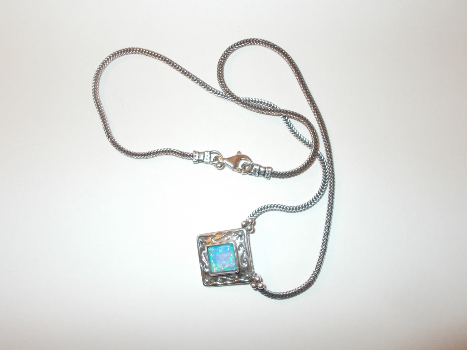 Sterling Silver .925 Blue Opal Slide Pendant 16″ Necklace