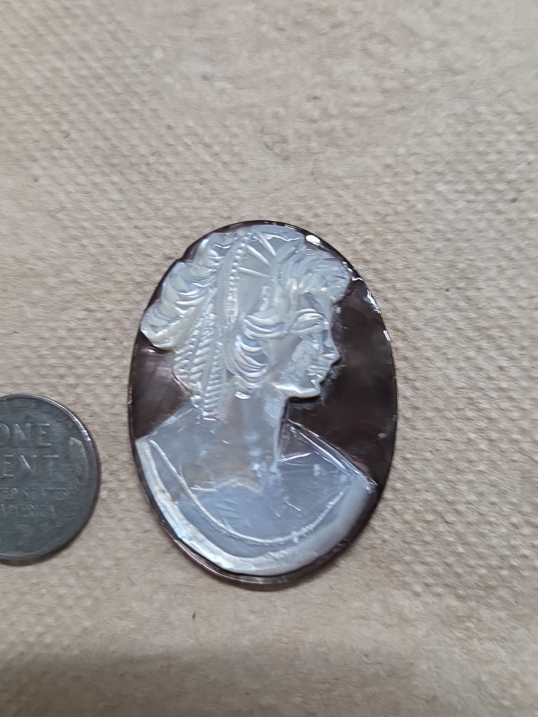 Antique Beautiful Loose Carved Oval Art Portrait Of Woman Shell Cameo