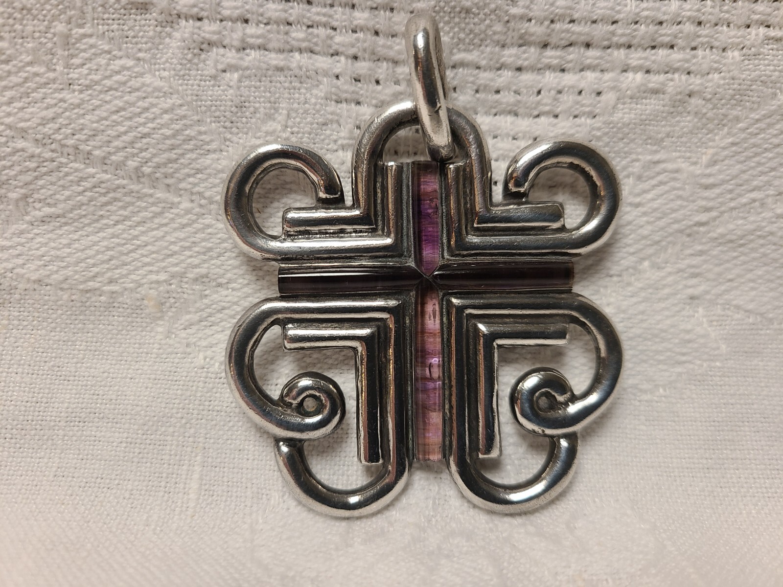 “AMETHYST WIRE CROSS”BY WILLIAM SPRATLING – SILVER PENDANT & NECKLACE -EXCELLENT