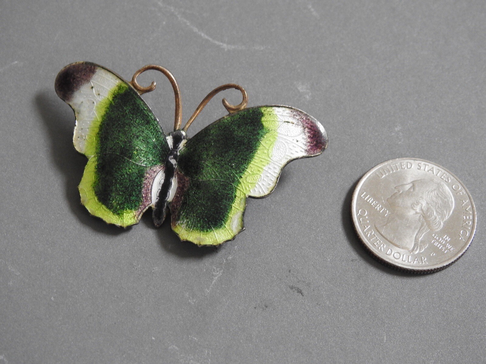 Beautiful green/white/brown ENAMEL BUTTERFLY PIN brooch