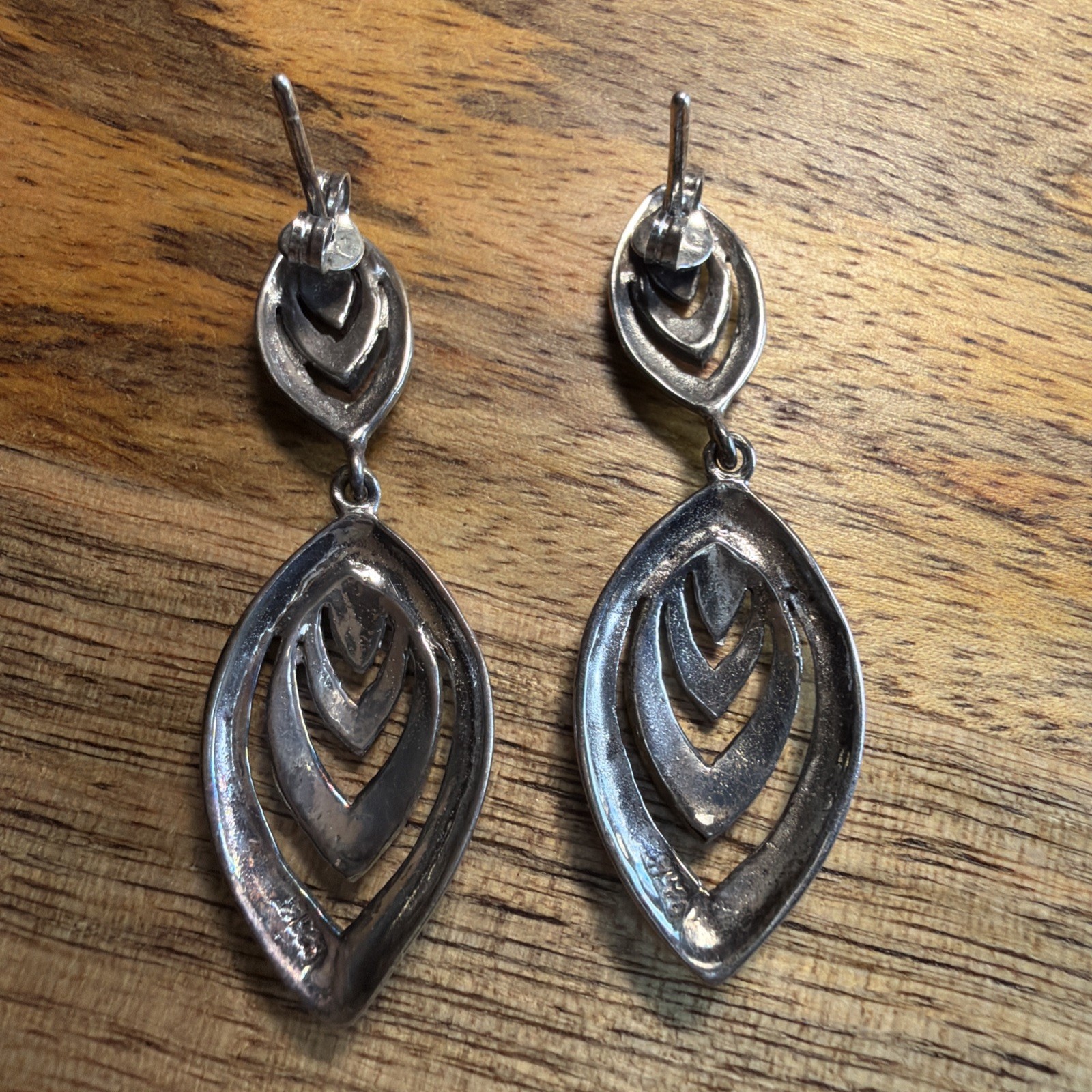 Sterling Silver 925 Abalone Inlay Stud Post Dangle Drop Earrings 1980s VTG Gift