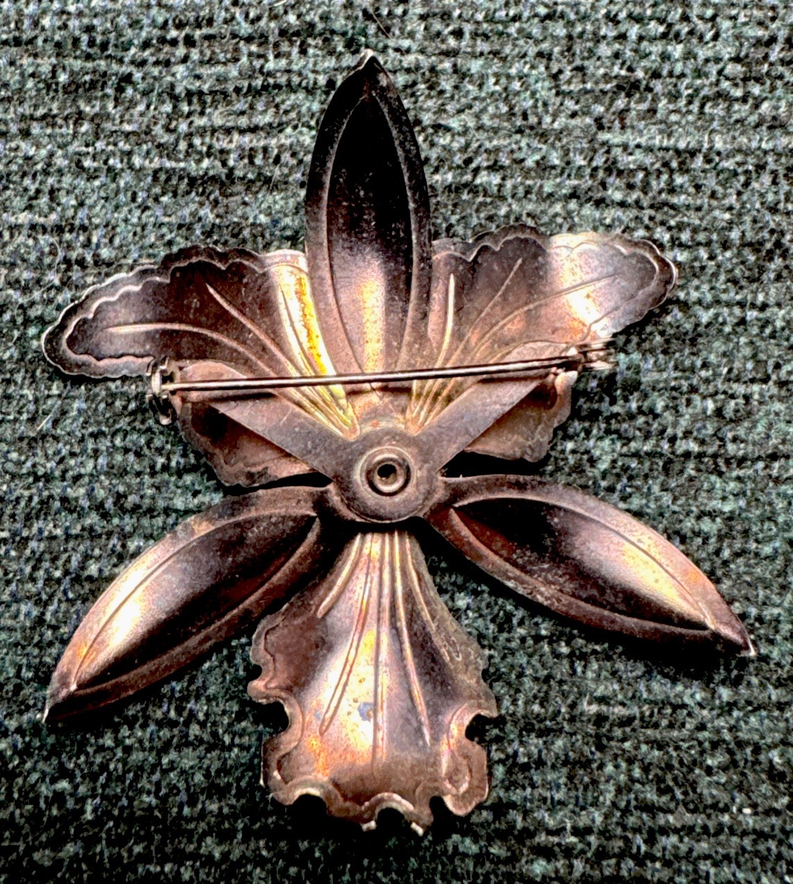 Vintage Purple Enamel Orchid Flower Brooch Gold Tone – Statement Pin