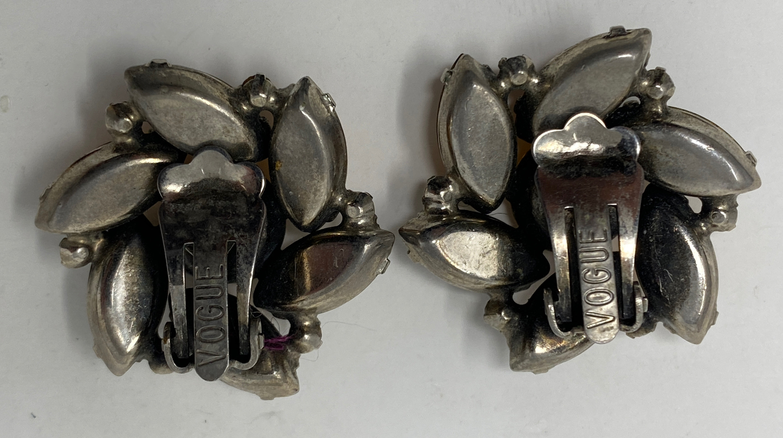 Art Deco Fantastic Vintage Signed Vogue Sparkly Topaz Rhinestone Clip Earrings