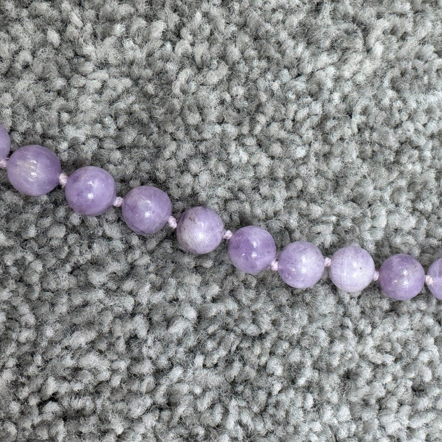 Pale Lavender Amethyst Bead Individually Knotted Strand Vintage Necklace 36″