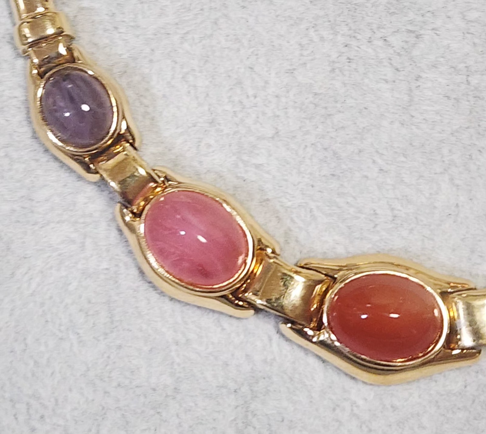 Ciner Signed Vtg Glass Gripoix Cabachon Pastel Gold Tone Choker Necklace C854