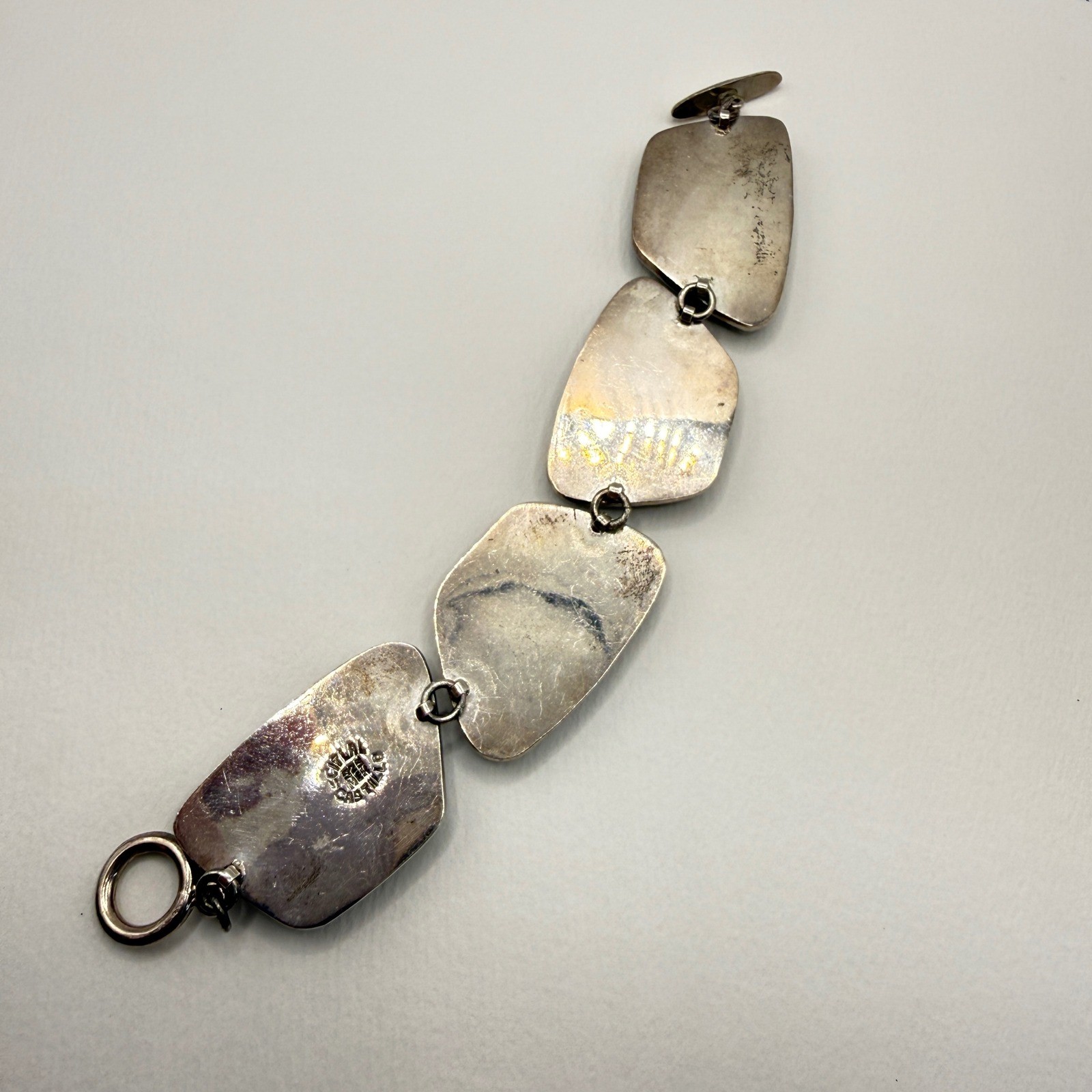 Citlal Castillo Rhyolite Jasper Toggle Bracelet Mexican Sterling Silver Chunky