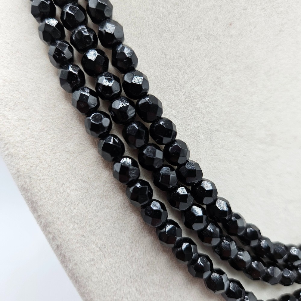 VINTAGE Convertible Black Faceted Glass Bead Long Necklace Round Box Clasp Close